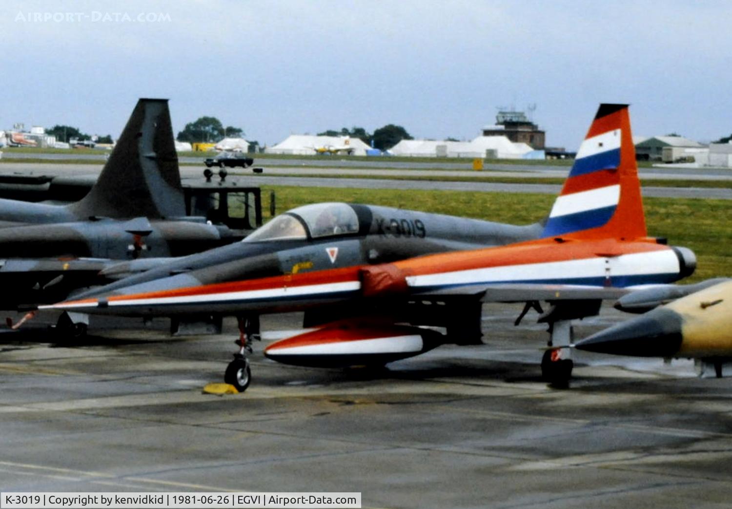 K-3019, 1970 Canadair NF-5A Freedom Fighter C/N 3019, At the 1981 International Air Tattoo, scanned from slide.