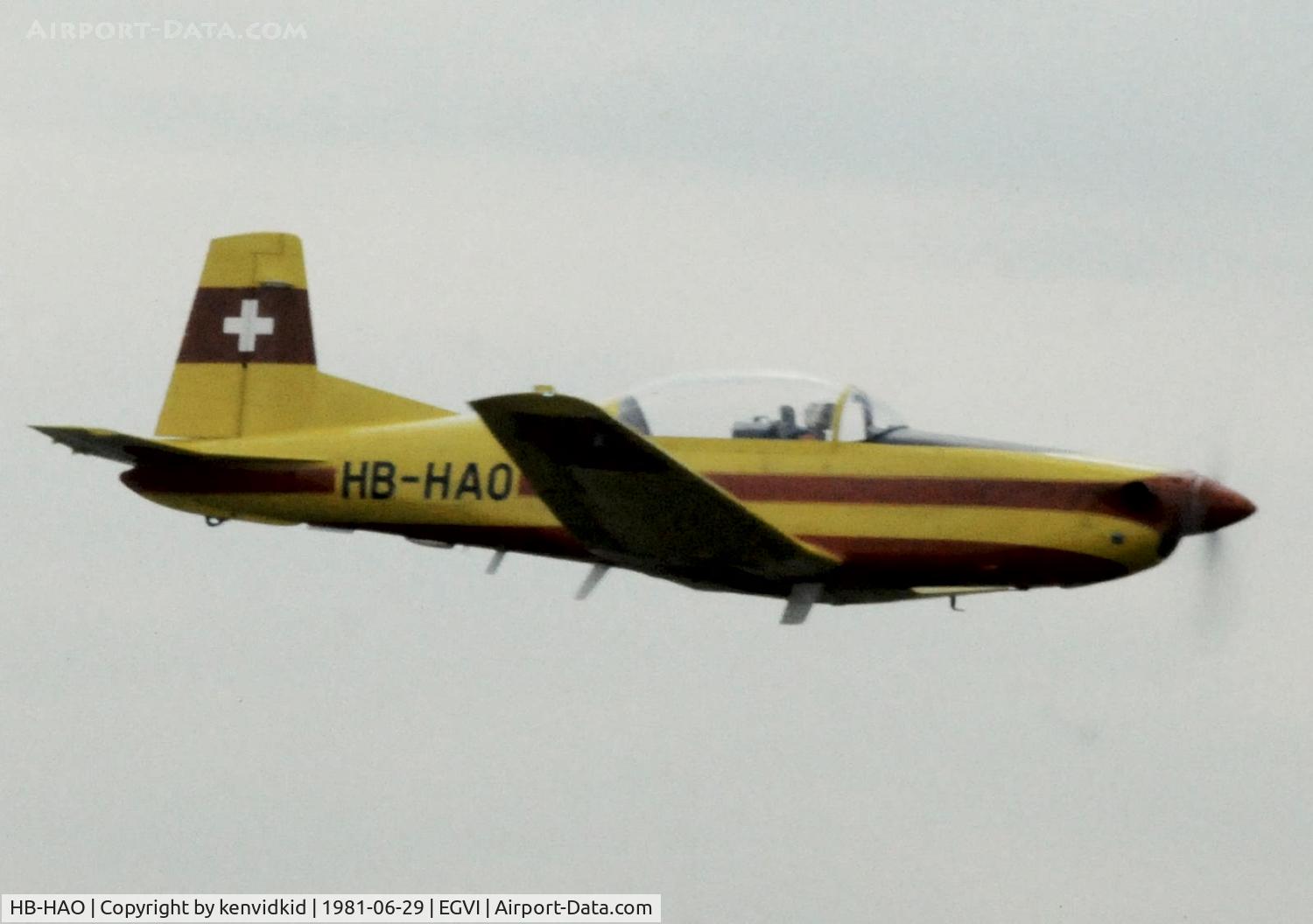 HB-HAO, 1978 Pilatus PC-7 Turbo Trainer C/N 101, At the 1981 International Air Tattoo, scanned from slide.