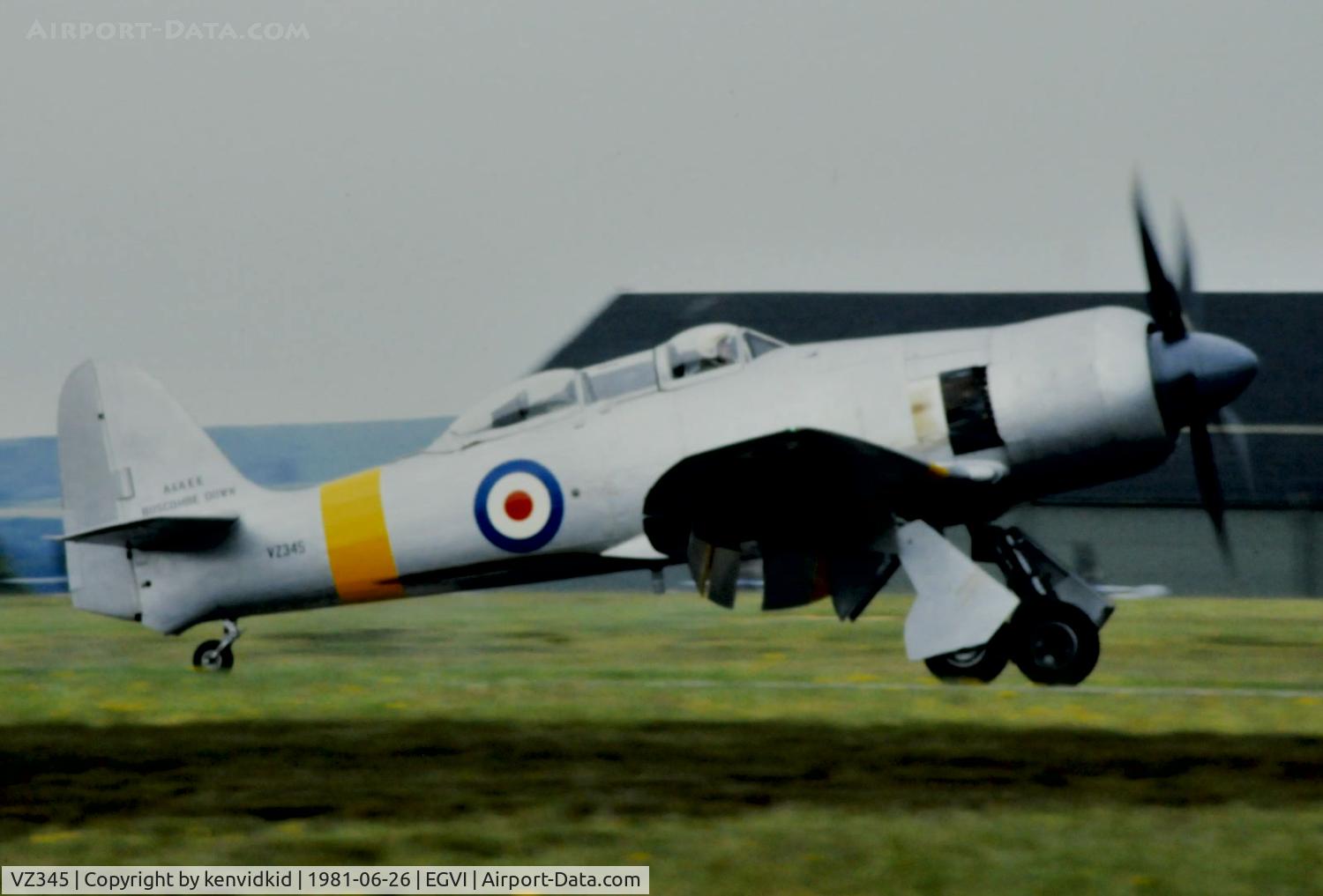 VZ345, 1950 Hawker Sea Fury T.20 C/N ES.8503, At the 1981 International Air Tattoo, scanned from slide.