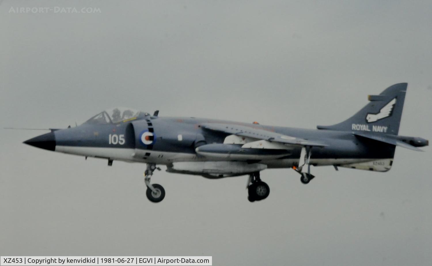 XZ453, 1979 British Aerospace Sea Harrier FRS.1 C/N 41H-912007, At the 1981 International Air Tattoo, scanned from slide.