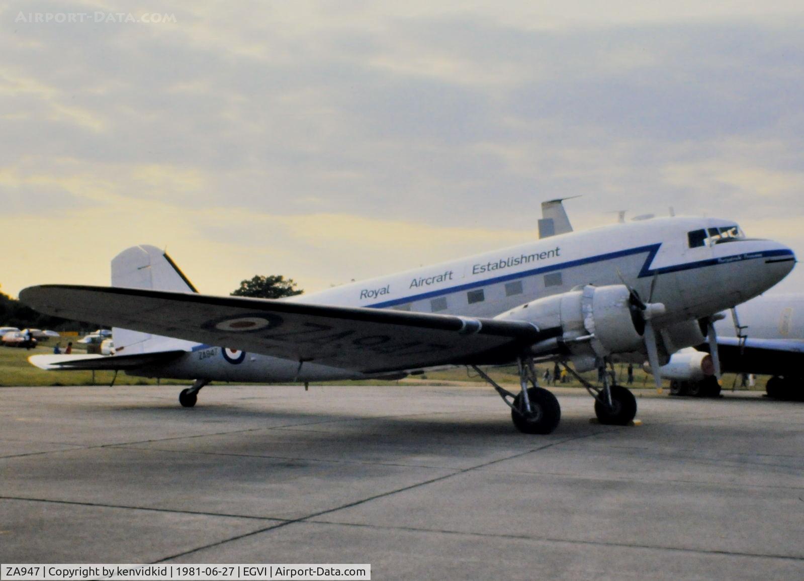 ZA947, 1943 Douglas C-47A-60-DL Dakota III C/N 10200, At the 1981 International Air Tattoo, scanned from slide.