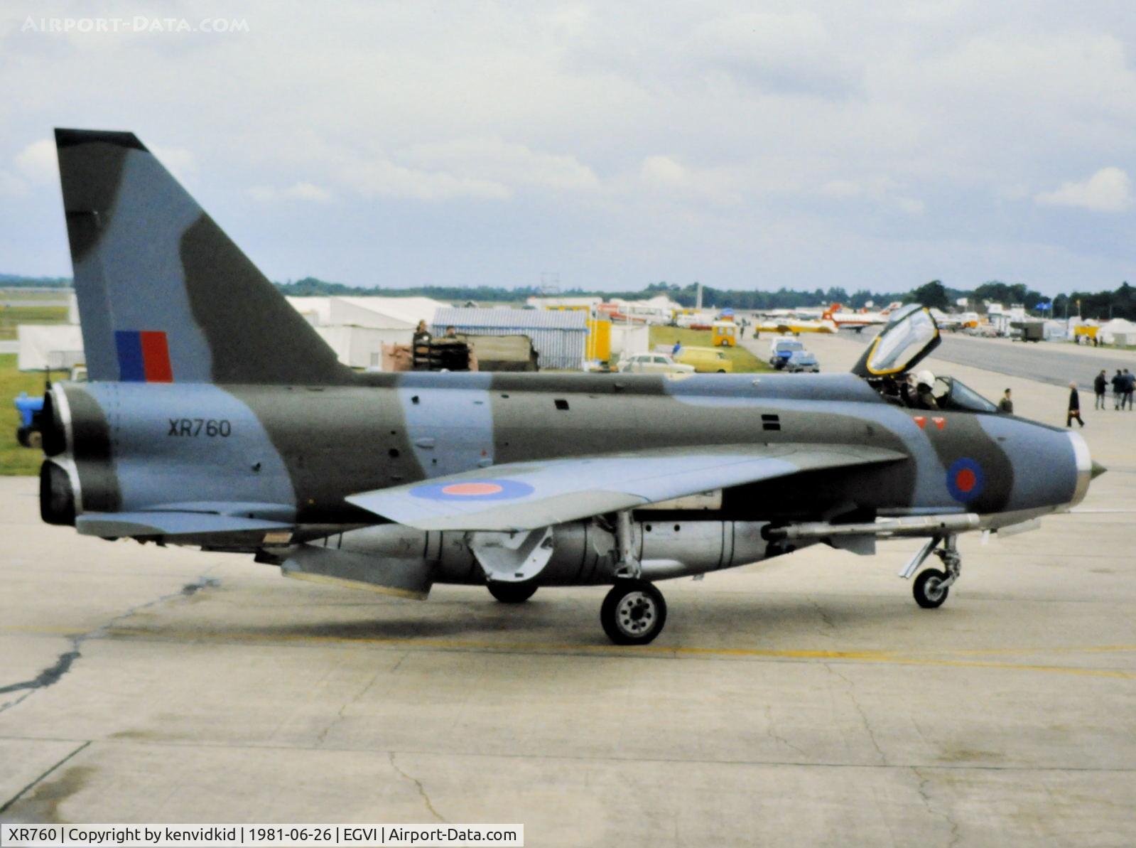 XR760, 1965 English Electric Lightning F.6 C/N 95225, At the 1981 International Air Tattoo, scanned from slide.