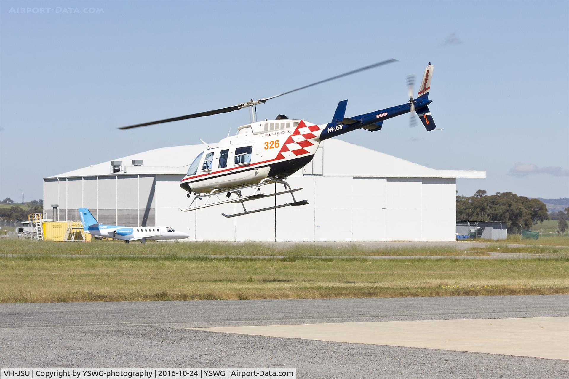 VH-JSU, 1983 Bell 206L-3 LongRanger III C/N 51071, Forest Air Helicopters (VH-JSU) Bell 206L-3 LongRanger III departing Wagga Wagga Airport.