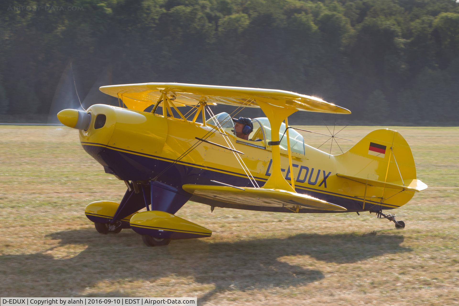 D-EDUX, 1975 Pitts S-1S Special C/N AB-K-025, Taxying for departure at the 2016 Hahnweide Oldtimer Fliegertreffen