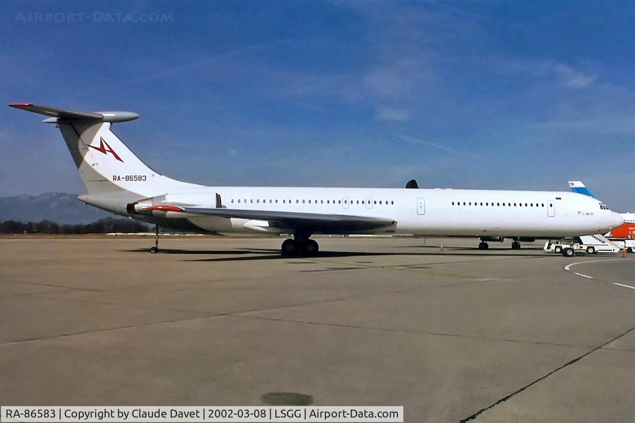 RA-86583, 1996 Ilyushin Il-62M C/N 1356851, RA-86583, First time visitor at GVA. Full ERG colors, no titles.