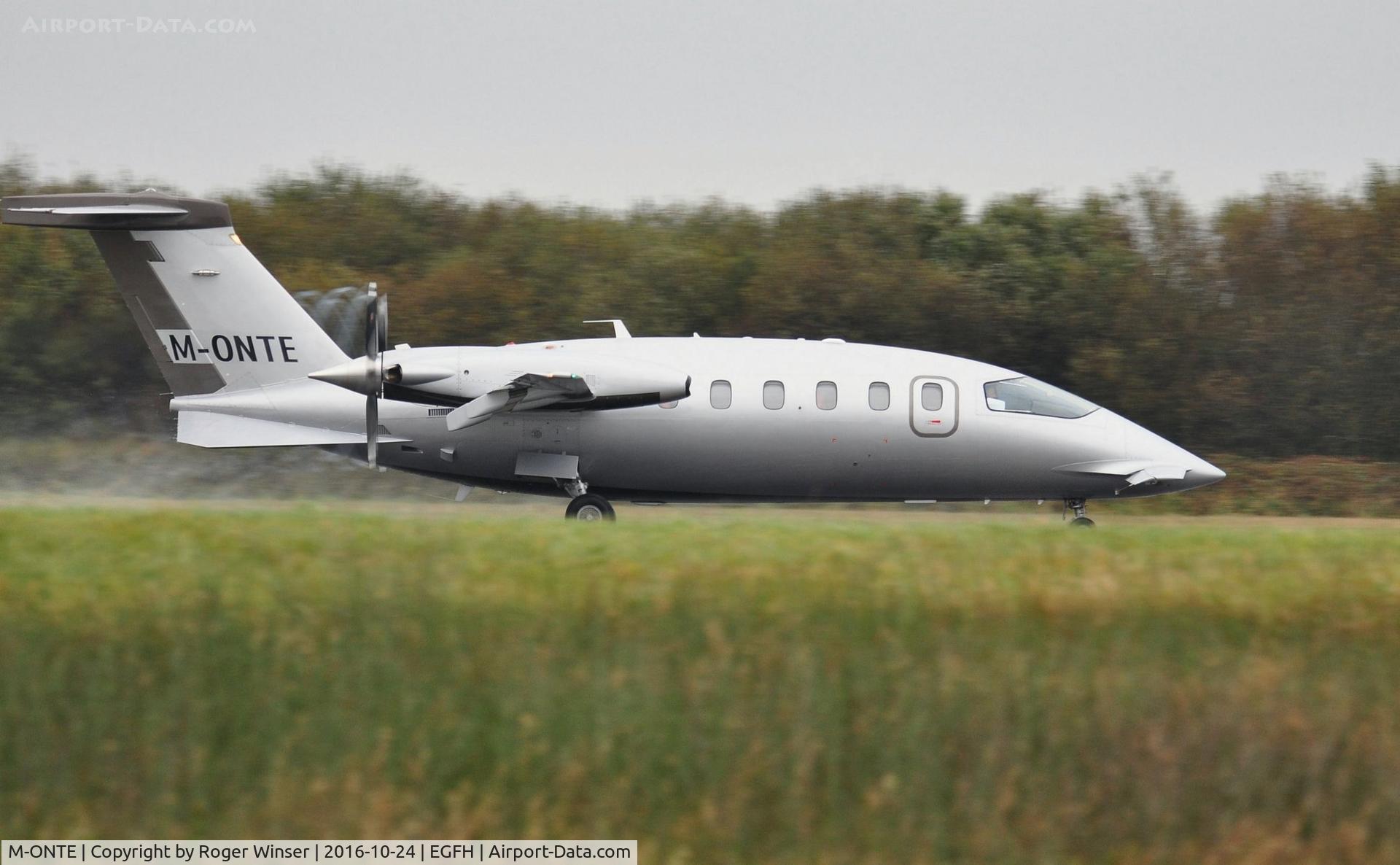 M-ONTE, 2009 Piaggio P-180 Avanti II C/N 1176, Visiting P180 Avanti II operated by Scotia Aviation departing a wet Runway 04.