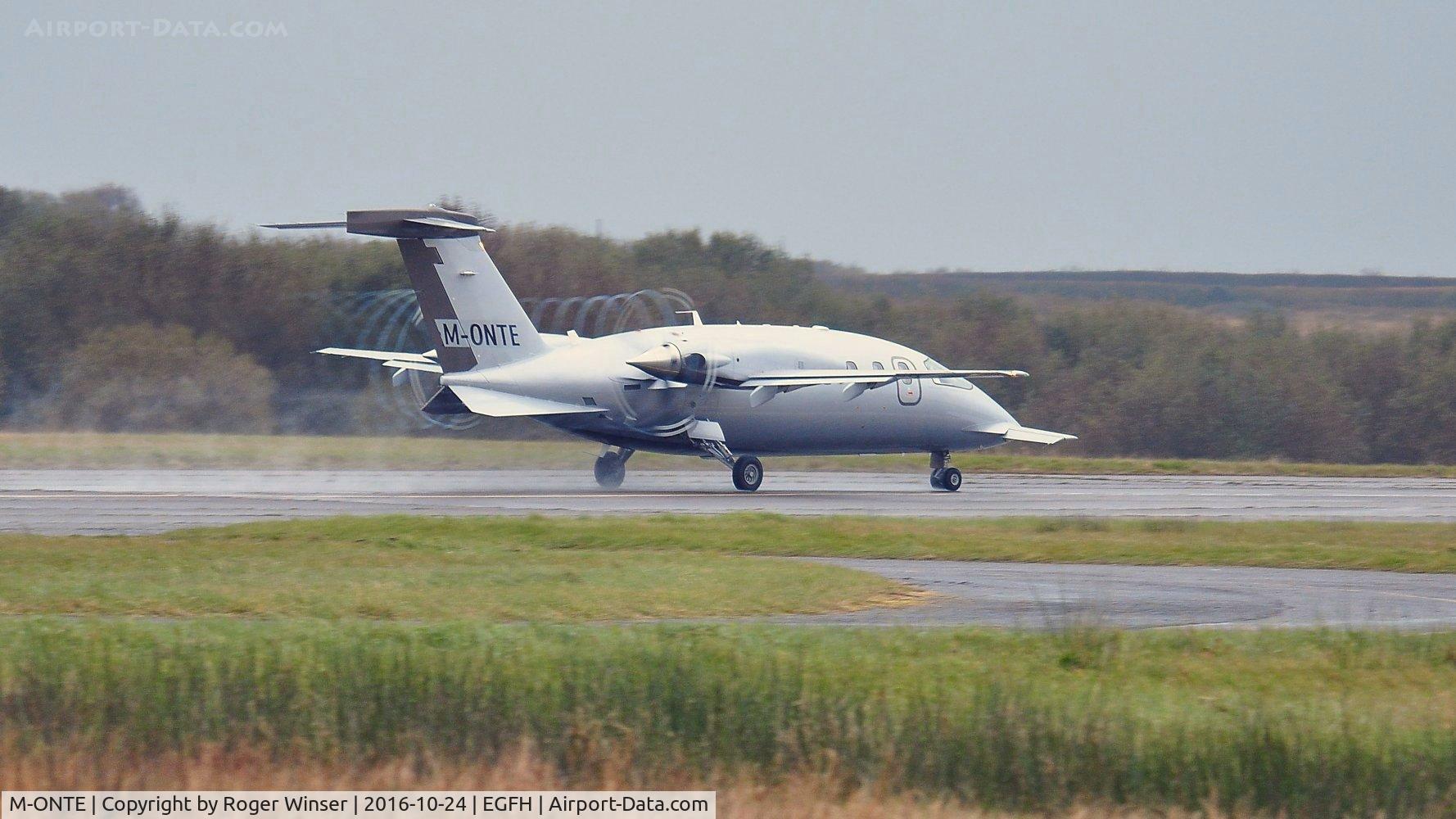 M-ONTE, 2009 Piaggio P-180 Avanti II C/N 1176, Visiting P180 Avanti II operated by Scotia Aviation departing a wet Runway 22.