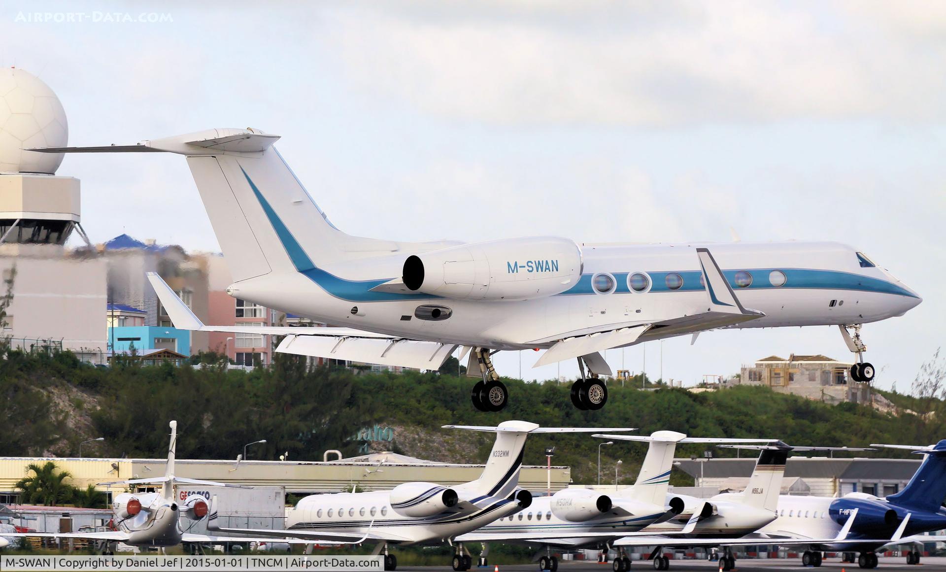 M-SWAN, 2009 Israel Aircraft Industries Gulfstream 200 C/N 233, M-SWAN landing at TNCM