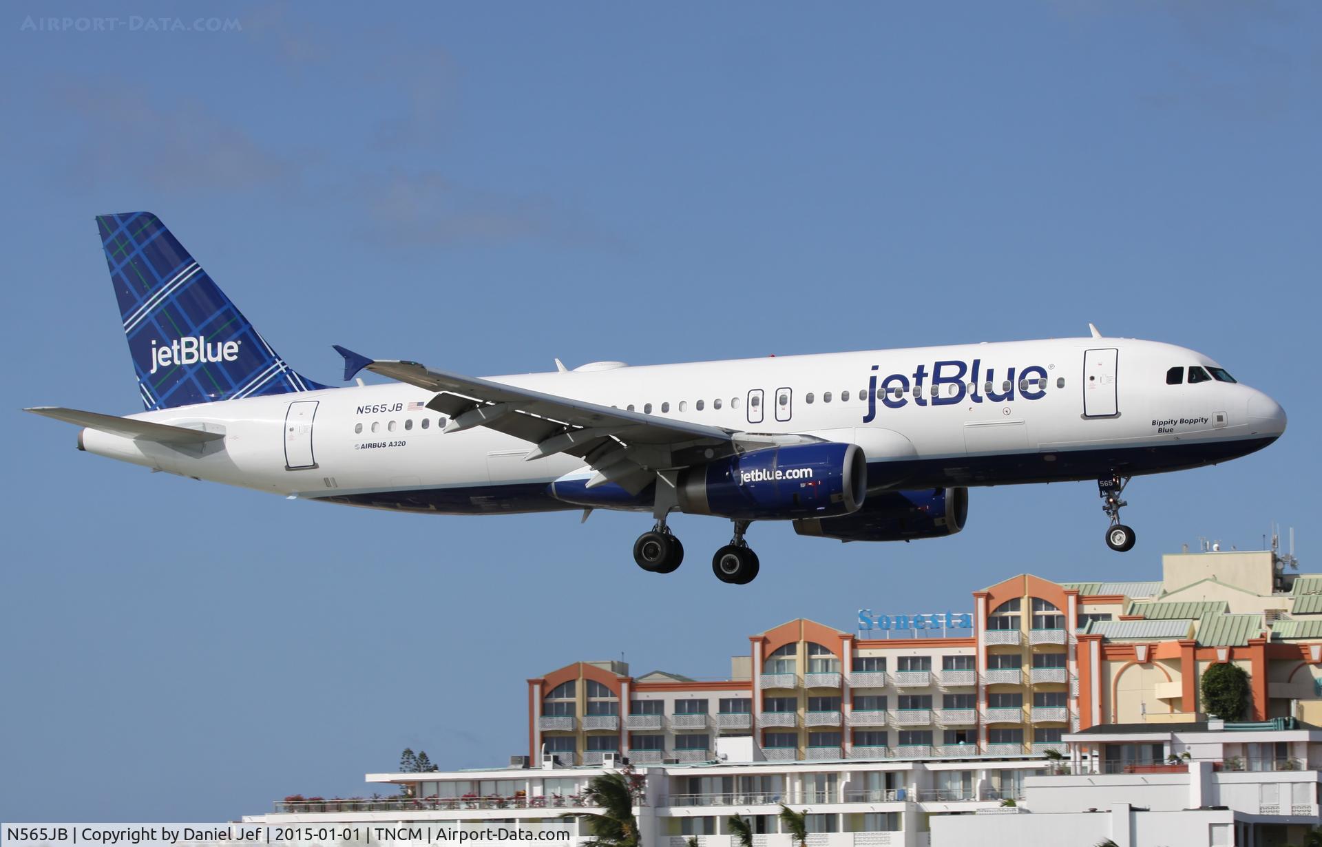 N565JB, 2003 Airbus A320-232 C/N 2031, Jet blue N565JB landing at TNCM