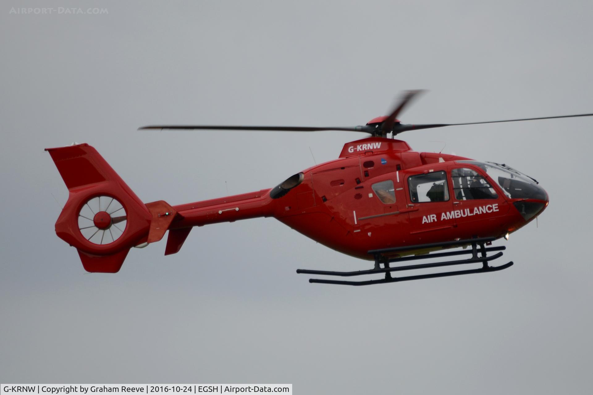 G-KRNW, 2001 Eurocopter EC-135T-2 C/N 0175, Landing at Norwich.