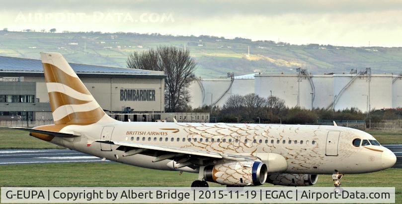G-EUPA, 1999 Airbus A319-131 C/N 1082, Dove/Olympic Gold livery.