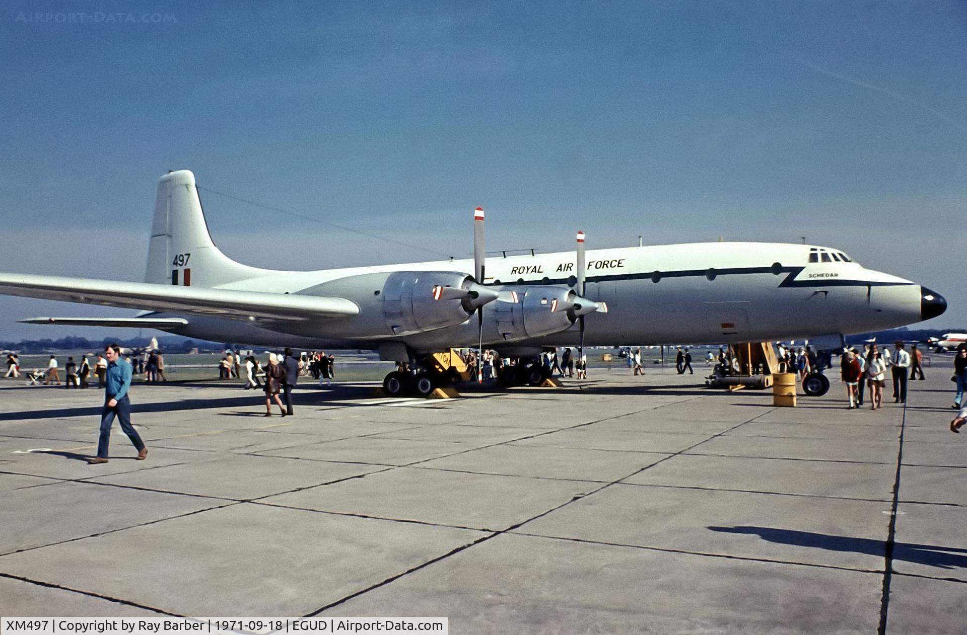 XM497, 1959 Bristol Britannia C.1 (175 Britannia 253F) C/N 13509, Bristol Britannia 253F [13509] (Royal Air Force) RAF Abingdon~G 18//09/1971. From a slide.