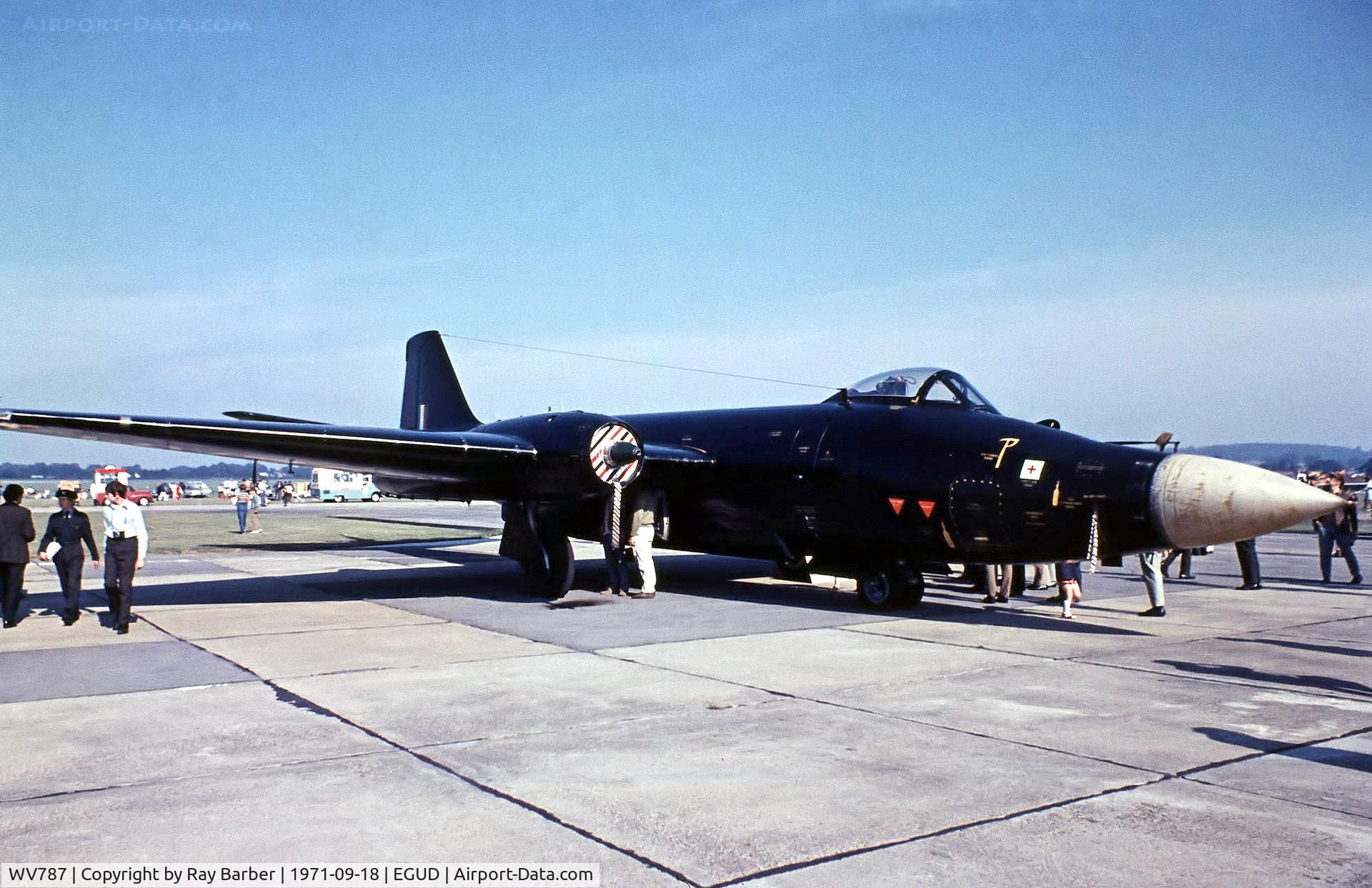 WV787, 1952 English Electric Canberra B(1)8 C/N EEP71644, English Electric Canberra B.2 (mod) [71644] (Royal Air Force) RAF Abingdon~G 18//09/1971. From a slide.