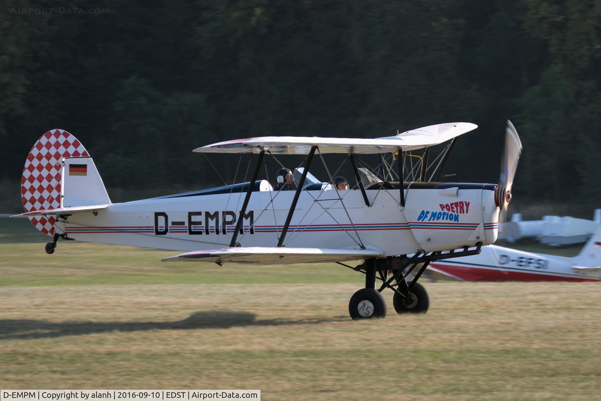 D-EMPM, 1946 Stampe-Vertongen SV-4C C/N 159, Departing the 2016 Hahnweide Oldtimer Fliegertreffen