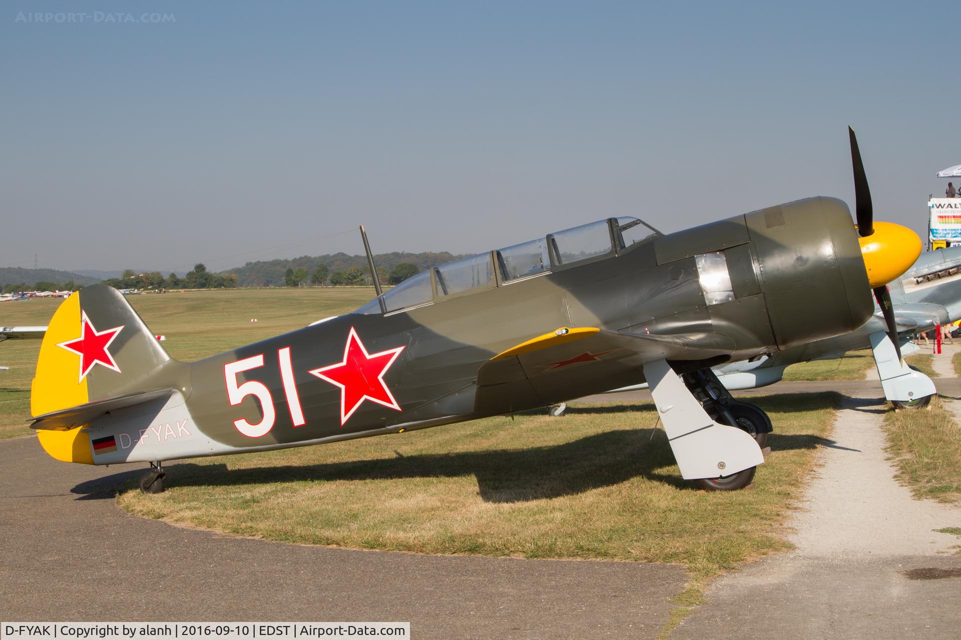D-FYAK, 1953 Yakovlev Yak-11 C/N 170103, On the flightline at the 2016 Hahnweide Oldtimer Fliegertreffen
