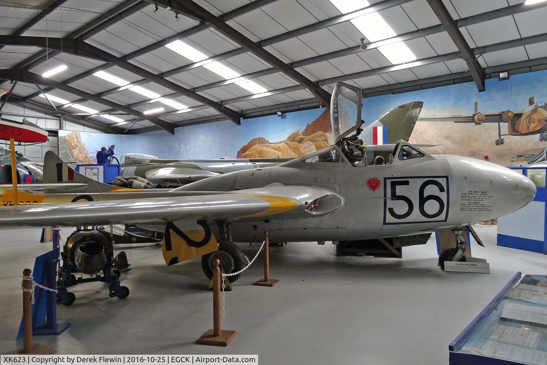 XK623, 1956 De Havilland DH-115 Vampire T.11 C/N 15780, Vampire T.11, seen at the Air World Museum Caernarfon Airport.
