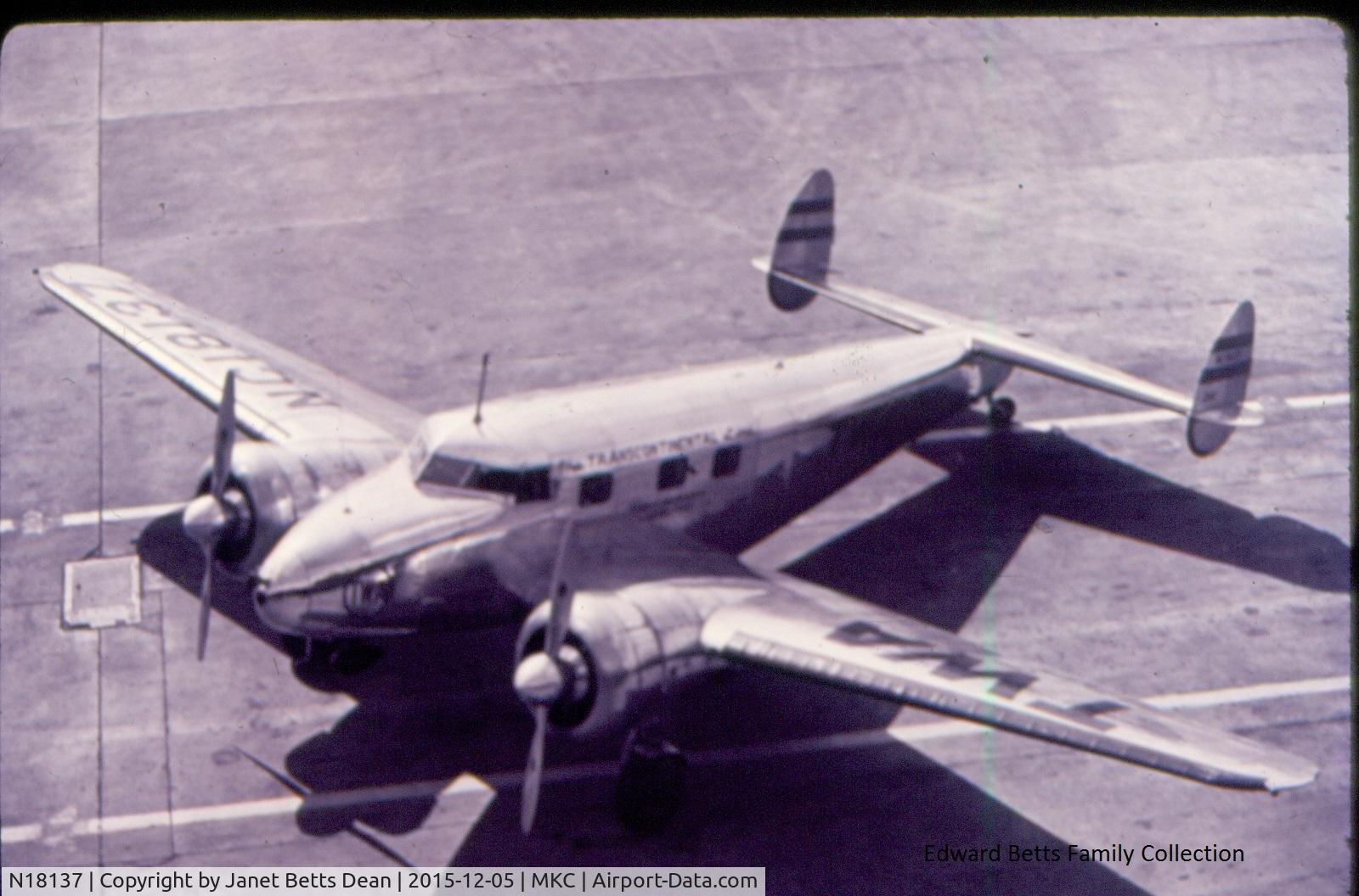 N18137, 1937 Lockheed 12A Electra Junior C/N 1229, My father was a noted aviation historian. This photo is part of his vast collection. I thought you might like to see it when this plane was fairly new. I do not know the airport, but my guess is Kansas City.