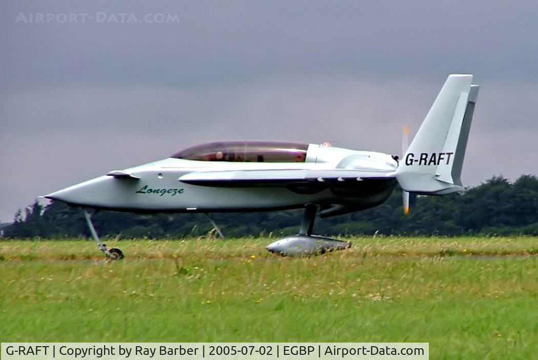G-RAFT, 1983 Rutan Long-EZ C/N PFA 074A-10734, Rutan Long-Ez [PFA 074A-10734] Kemble~G 02/07/2005. Note with title (longeze) in front of the cabin no hyphen between Long and eze and also the spelling of Eze  not Ez as normally used.