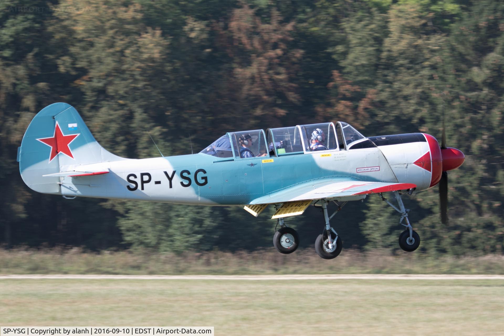 SP-YSG, 1982 Bacau Yak-52 C/N 822603, Arriving at the 2016 Hahnweide Oldtimer Fliegertreffen