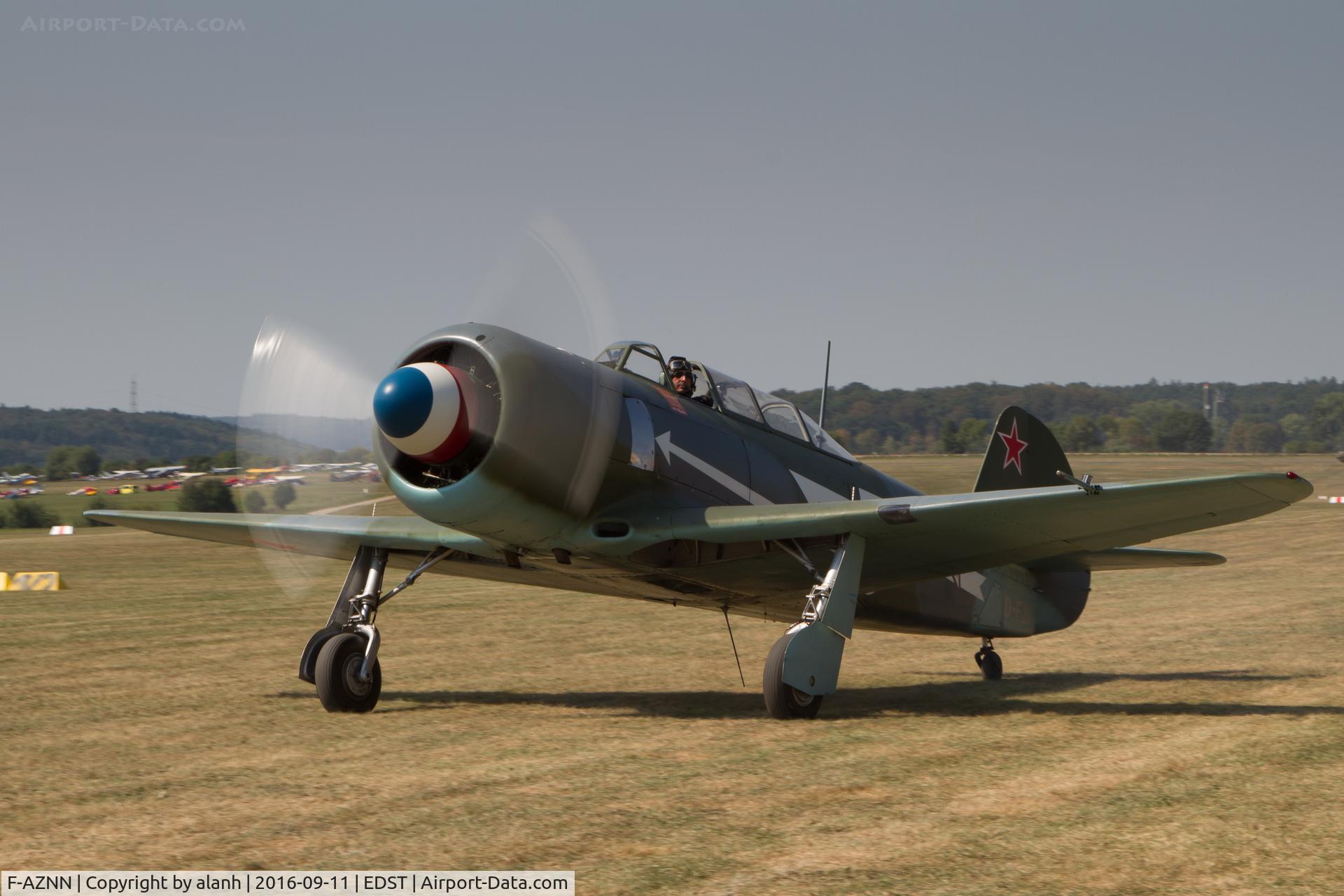 F-AZNN, Yakovlev Yak-11 C/N 25 III/05, Taxying for a display flight, at the 2016 Hahnweide Oldtimer Fliegertreffen