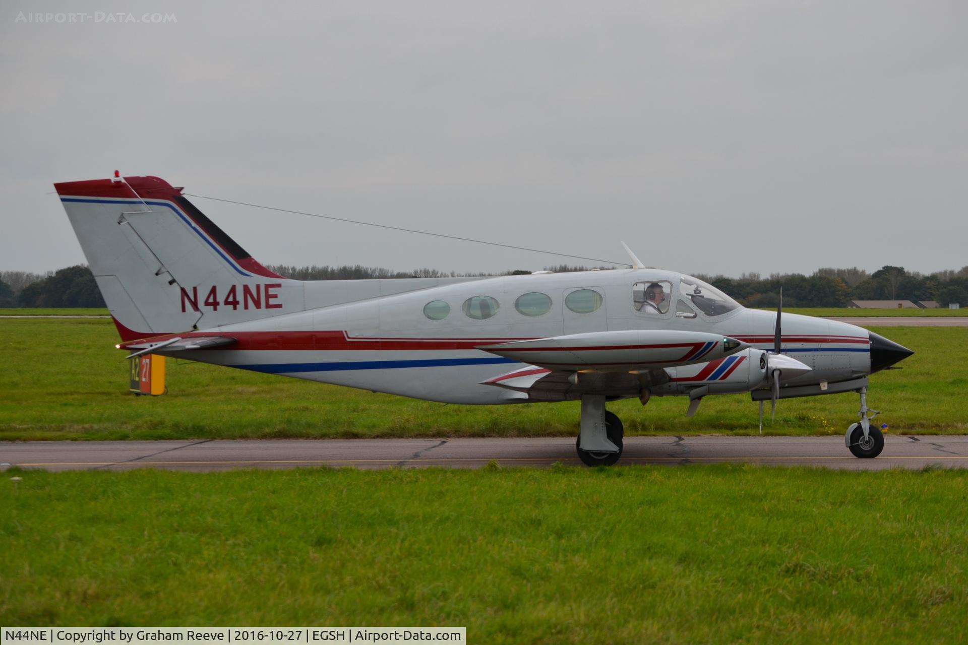 N44NE, 1970 Cessna 414 Chancellor Chancellor C/N 414-0070, About to depart from Norwich.