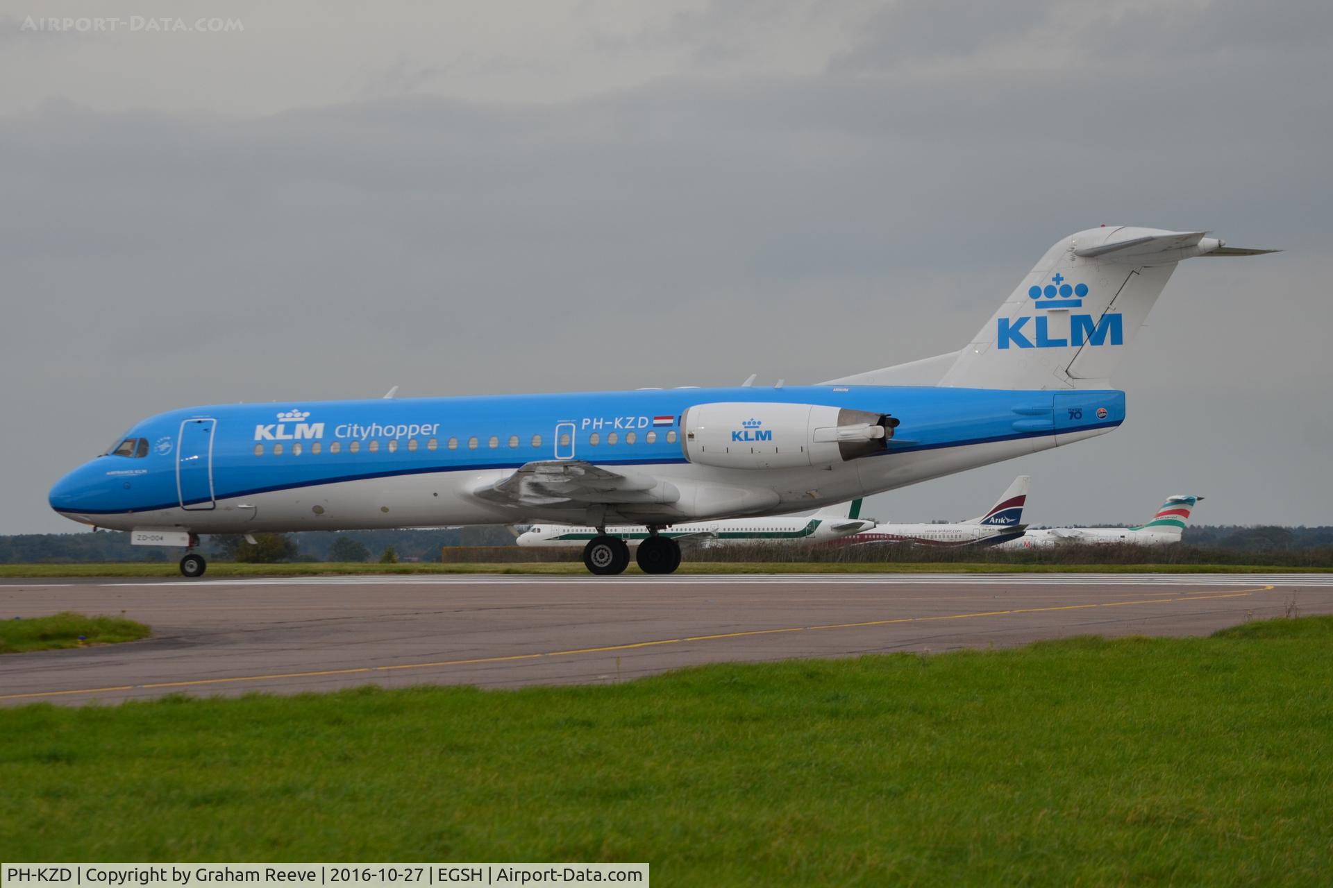 PH-KZD, 1997 Fokker 70 (F-28-0070) C/N 11582, About to depart from Norwich.