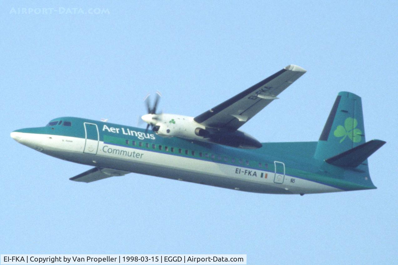 EI-FKA, 1988 Fokker 50 C/N 20118, Fokker 50 of Aer Lingus Commuter taking off from Bristol airport, England, UK
