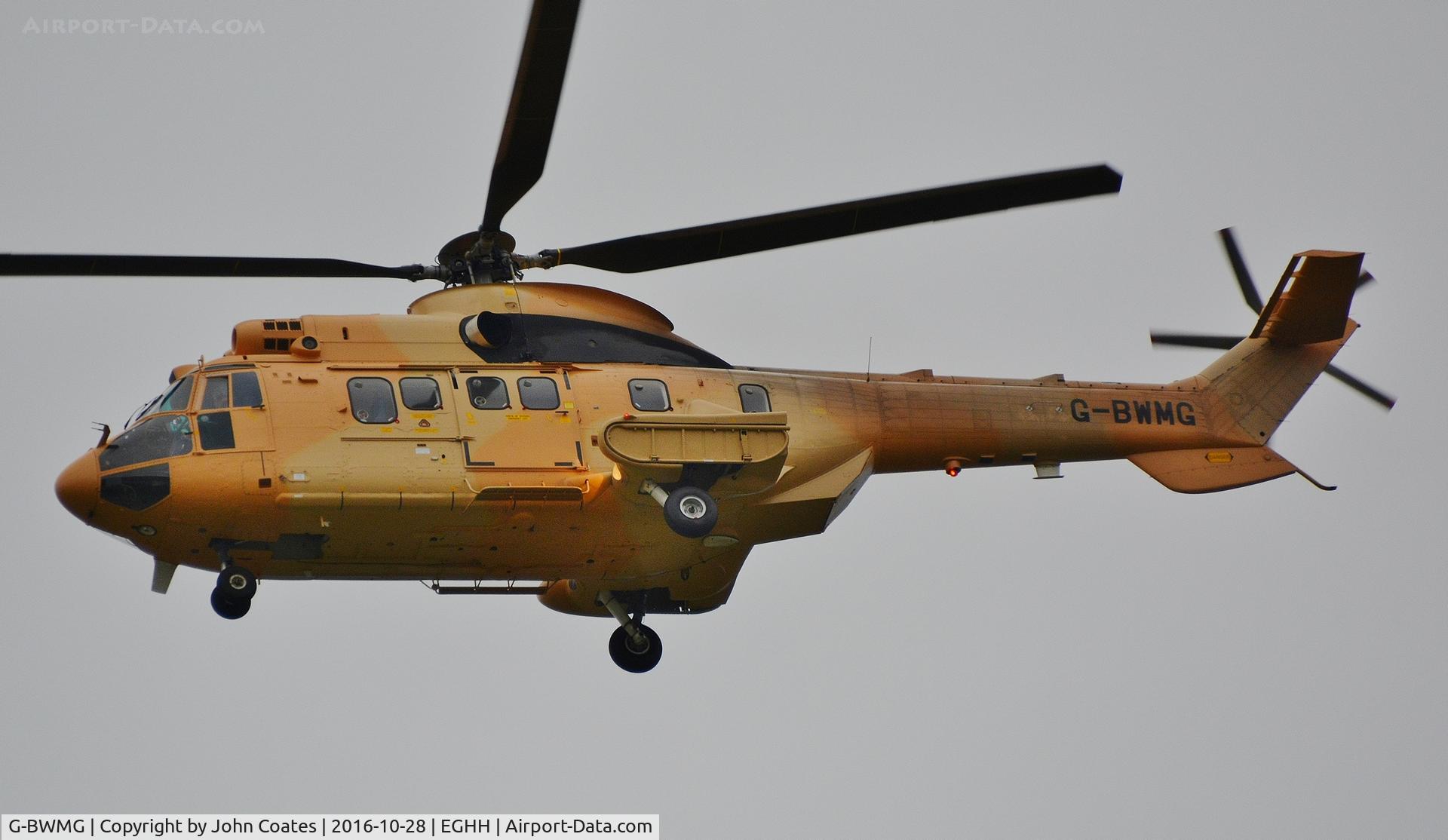 G-BWMG, 1983 Aerospatiale AS-332L Super Puma C/N 2046, On approach from Fleetlands
