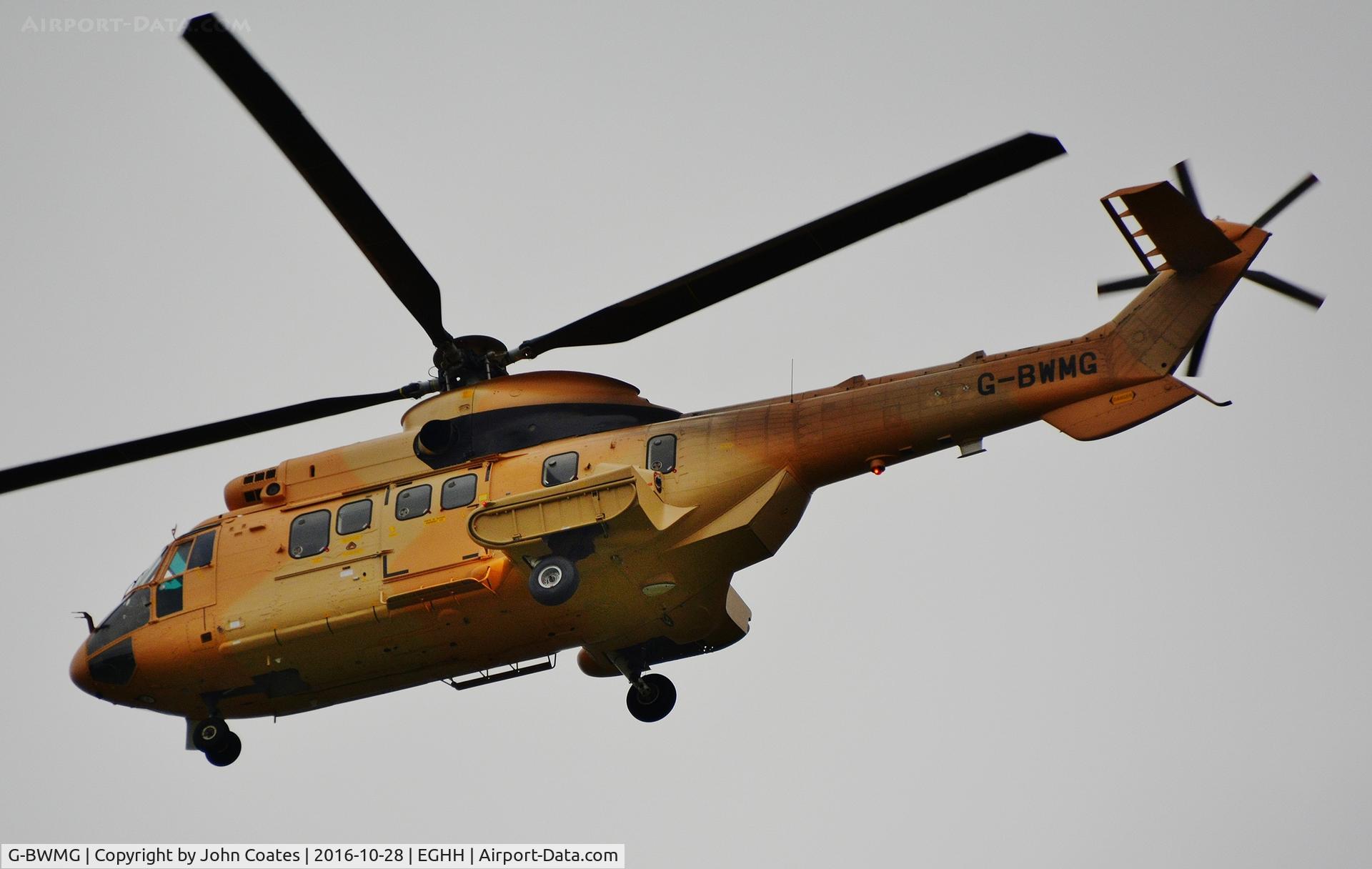 G-BWMG, 1983 Aerospatiale AS-332L Super Puma C/N 2046, ex 5N-BGP on test from Vector Aerospace at fleetlands