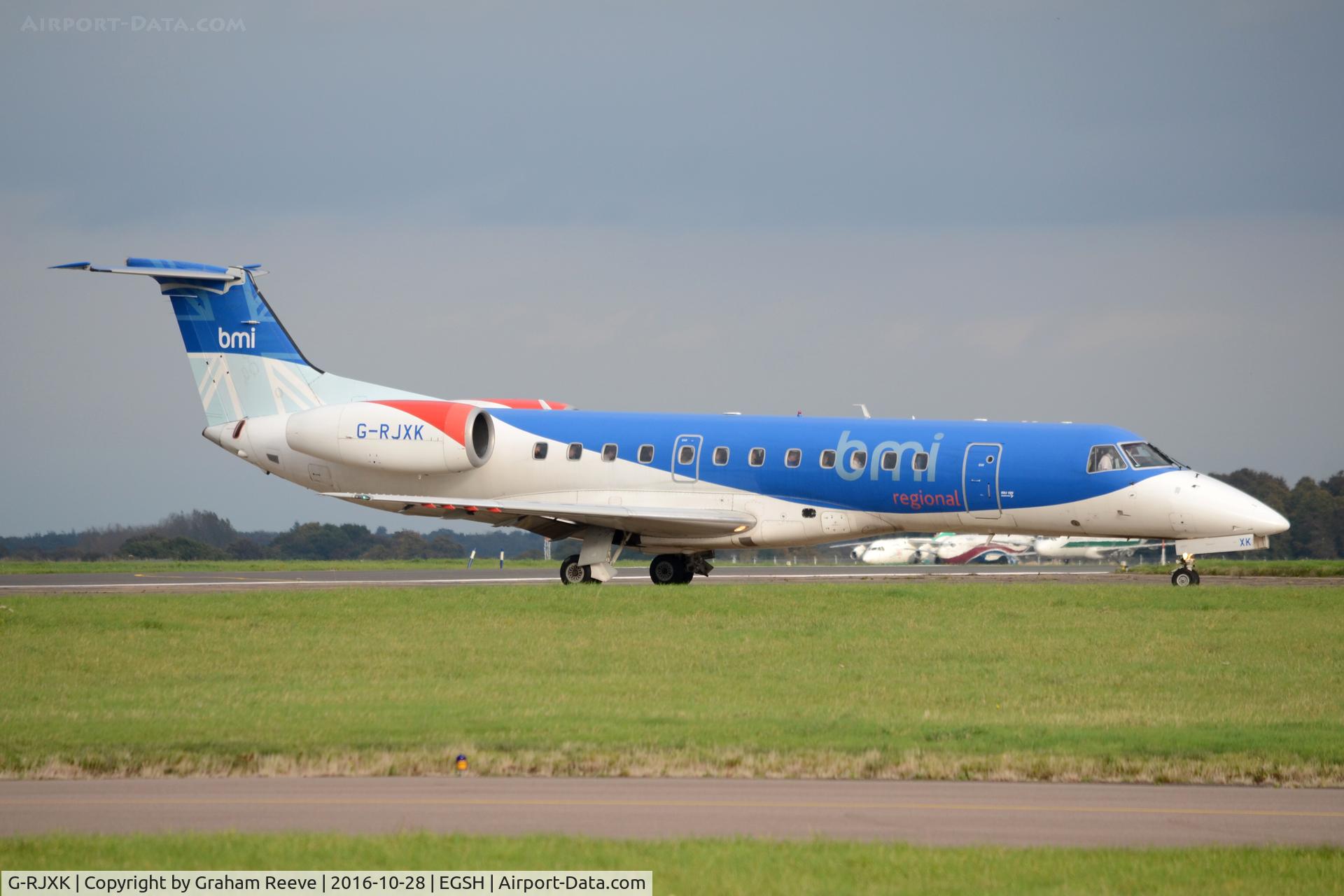 G-RJXK, 2001 Embraer ERJ-135ER (EMB-135ER) C/N 145494, Just landed at Norwich.
