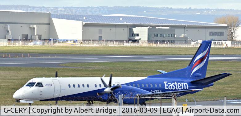 G-CERY, 1994 Saab 2000 C/N 2000-008, Departing Belfast City for Luton.