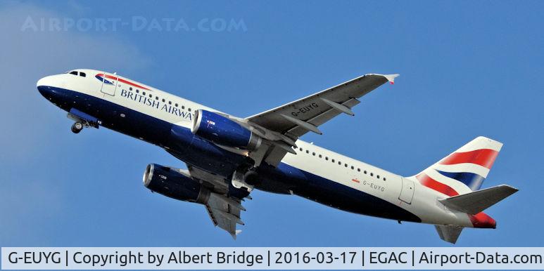 G-EUYG, 2010 Airbus A320-232 C/N 4238, Departing Belfast City for Heathrow.