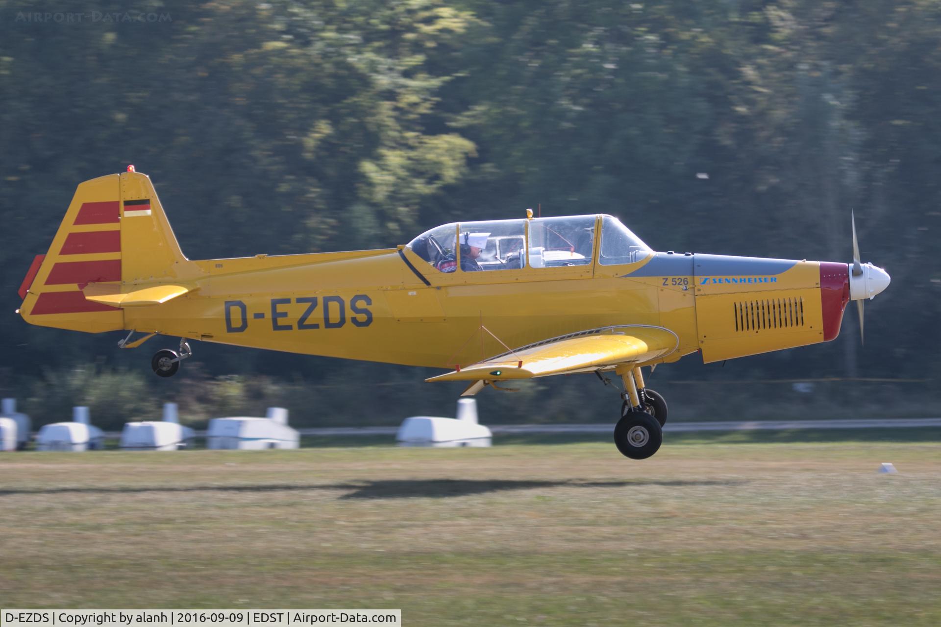 D-EZDS, 1965 Zlin Z-526F Trener Master C/N 886, Arriving at the 2016 Hahnweide Oldtimer Fliegertreffen