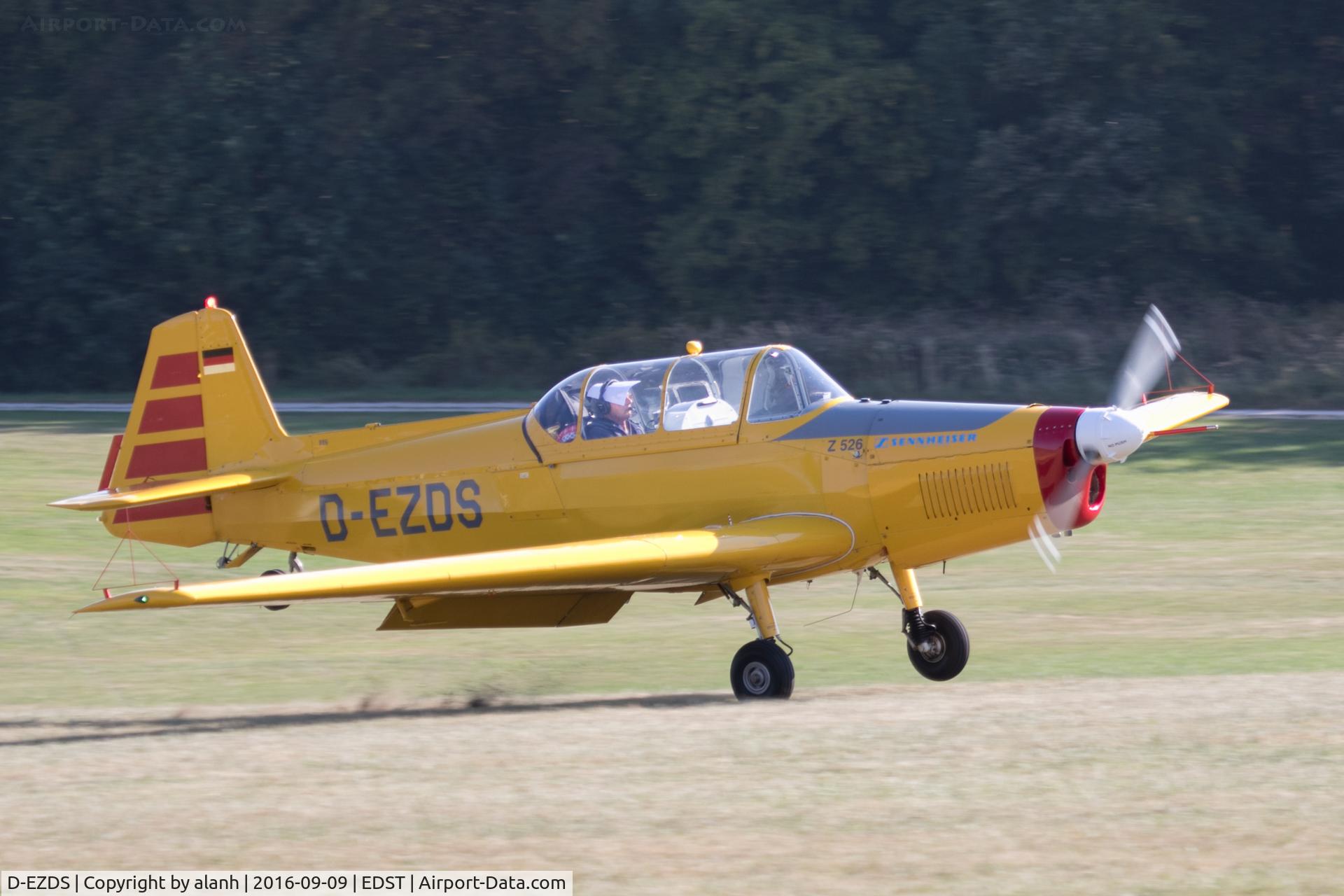 D-EZDS, 1965 Zlin Z-526F Trener Master C/N 886, Arriving at the 2016 Hahnweide Oldtimer Fliegertreffen