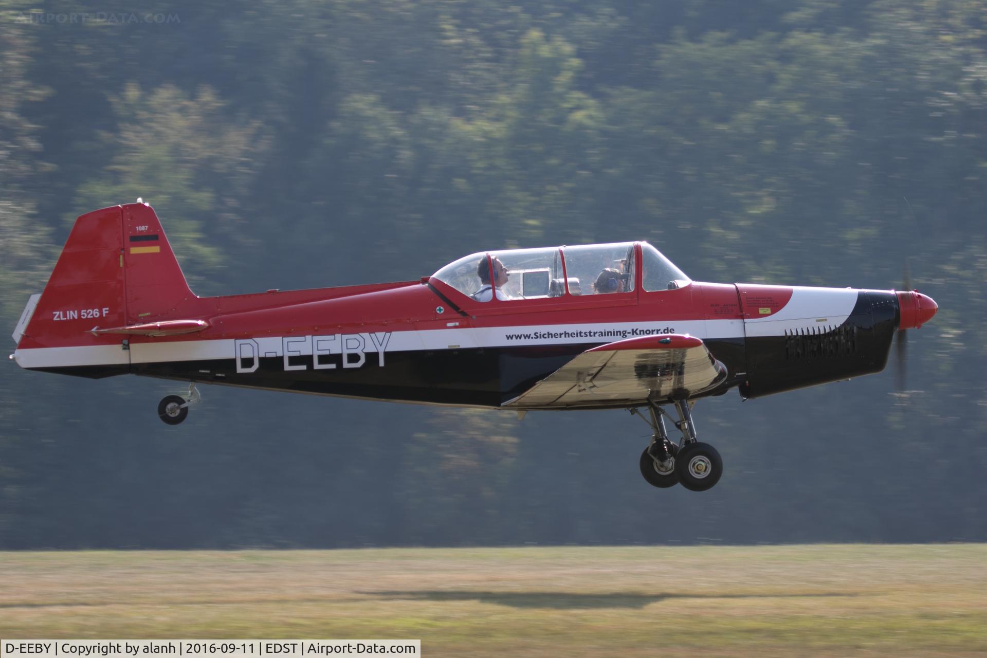 D-EEBY, 1970 Zlin Z-526M Trener Master C/N 1087, Departing the 2016 Hahnweide Oldtimer Fliegertreffen