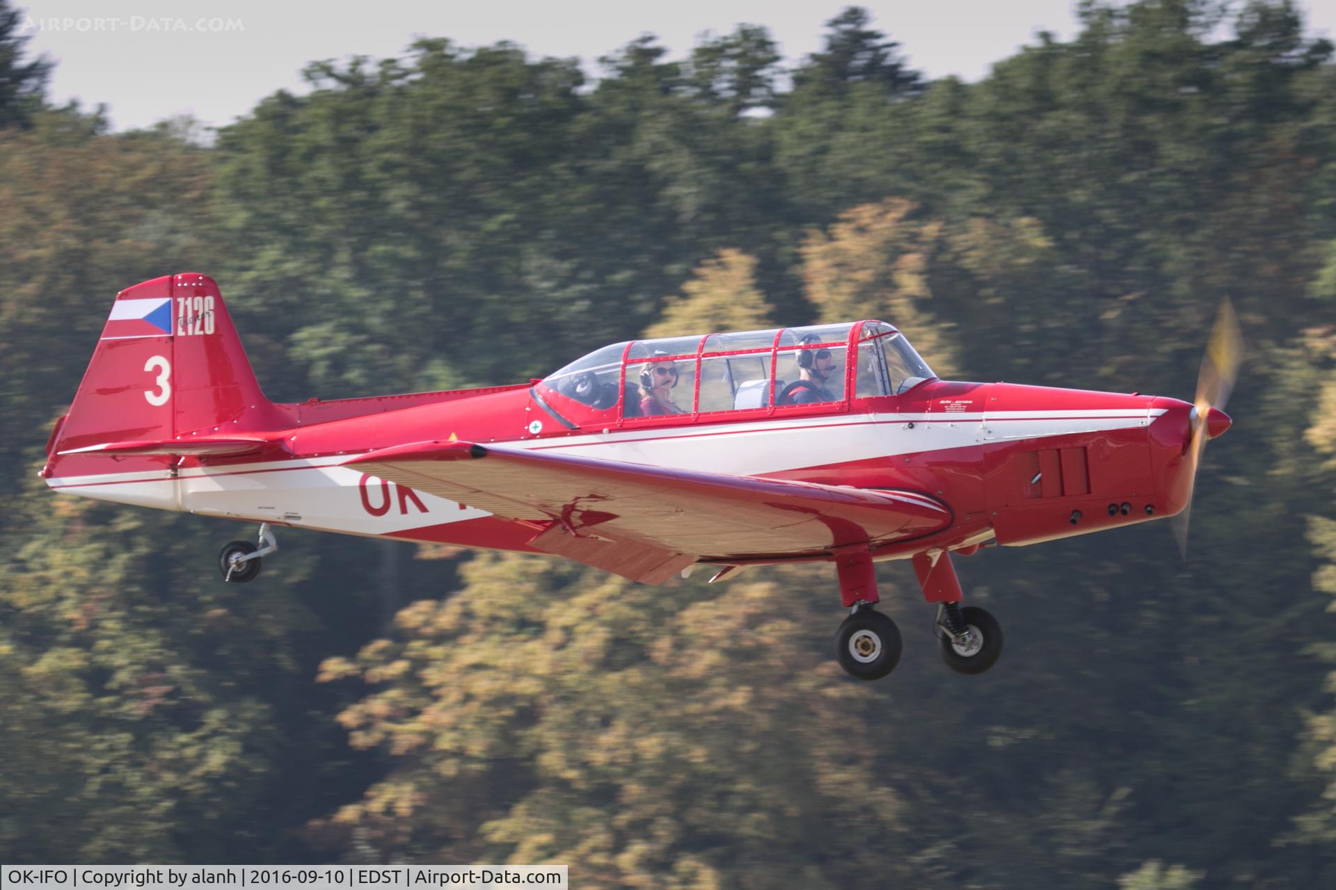 OK-IFO, Moravan Zlin Z126 Trener 2 C/N 755, Arriving at the 2016 Hahnweide Oldtimer Fliegertreffen