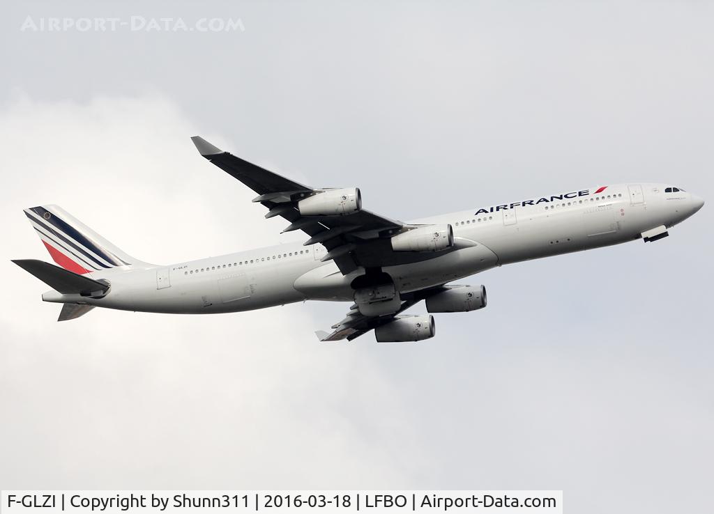 F-GLZI, 1995 Airbus A340-312 C/N 084, Taking off from rwy 14L in new c/s... Diverted flight due to an emergency...