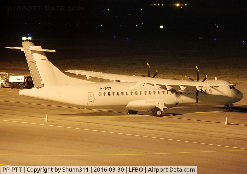 PP-PTT, 2009 ATR 72-212A C/N 846, Parked at the General Aviation area for night stop during ferry flight from Brasil to Billund due to storage... Ex. TRIP / AZUL aircraft