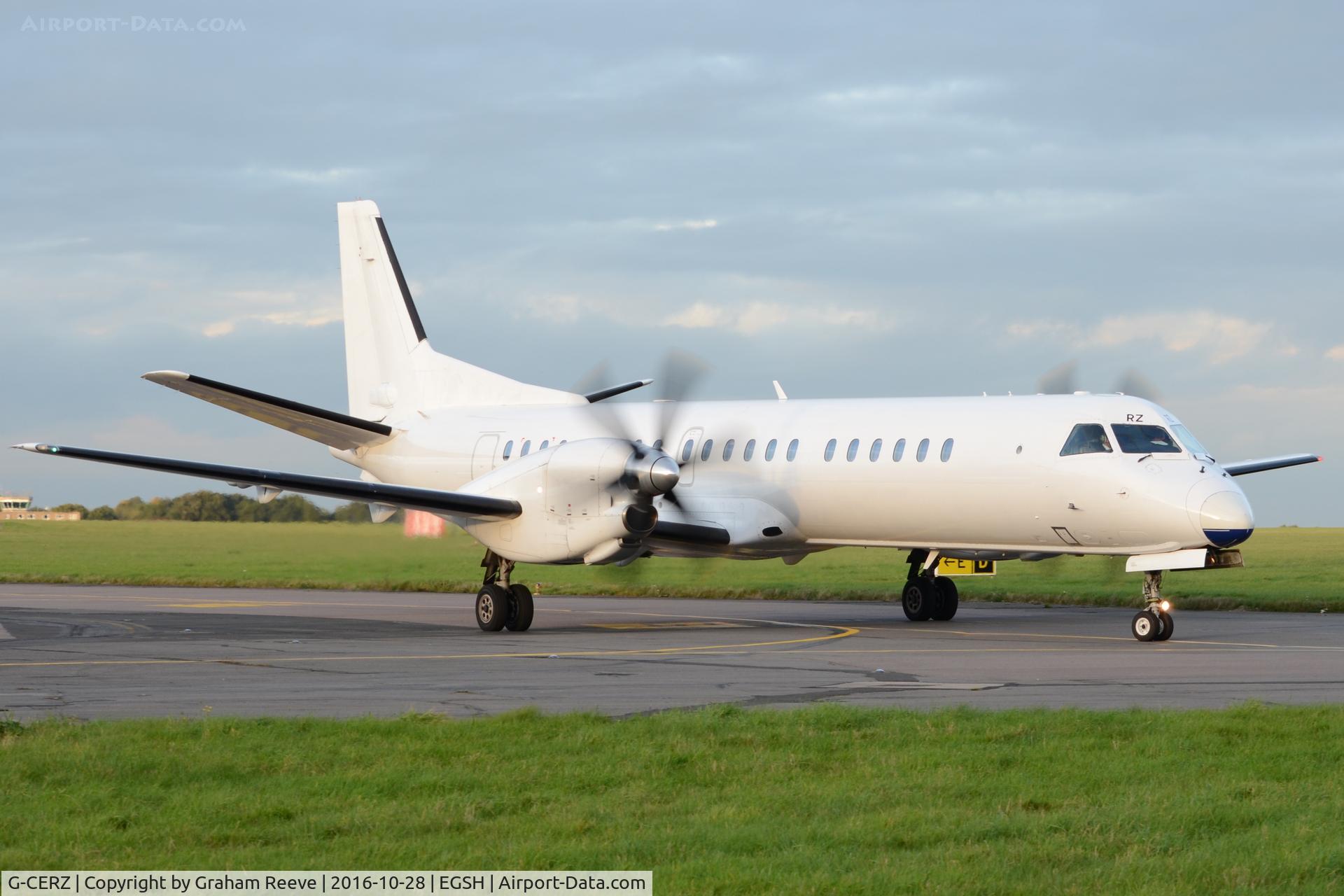 G-CERZ, 1997 Saab 2000 C/N 2000-042, Just landed at Norwich.