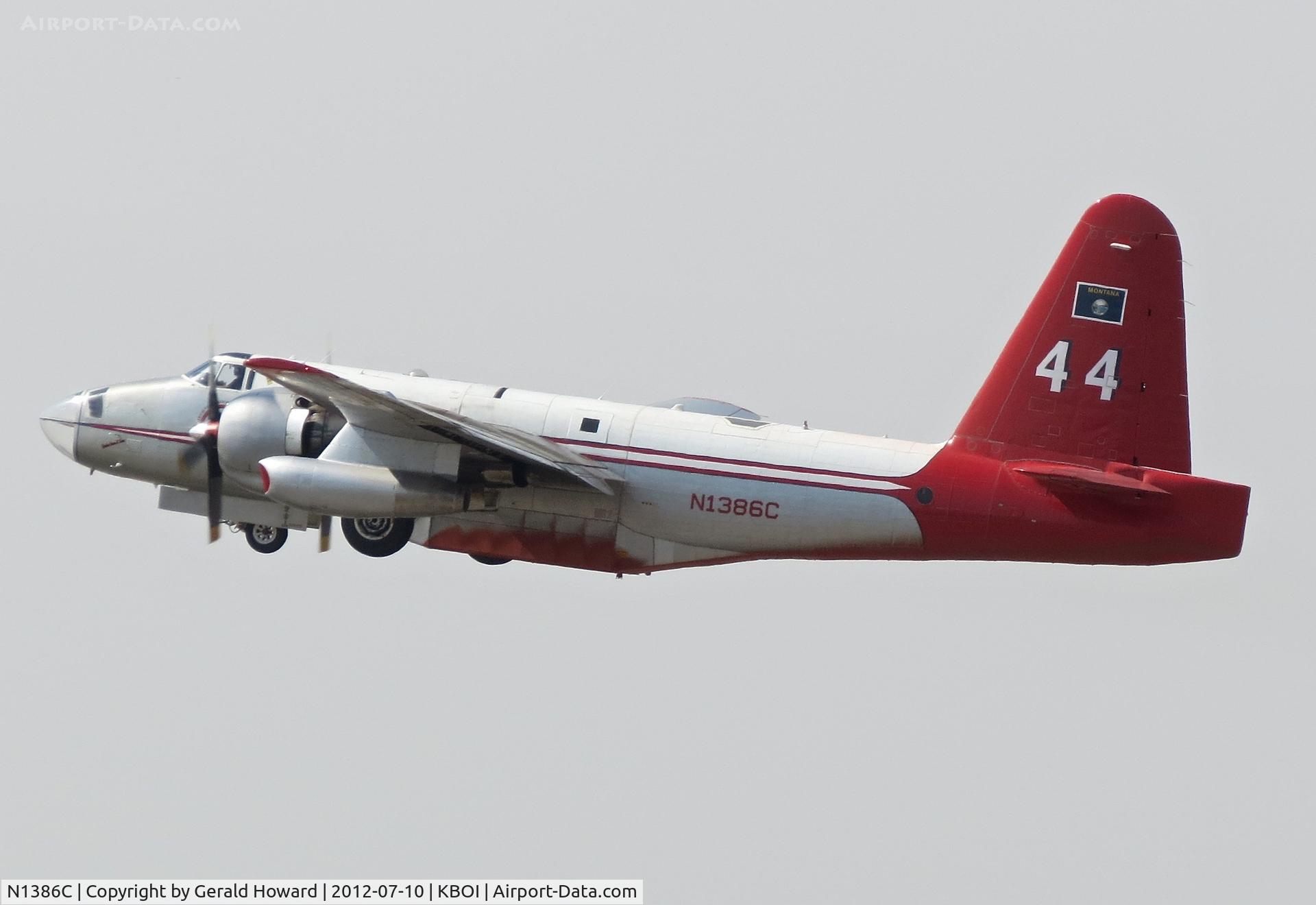 N1386C, 1954 Lockheed P2V-5 Neptune C/N 426-5268, Departing RWY 10L for fire mission.