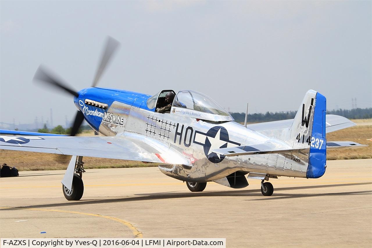 F-AZXS, 1944 North American F-51D Mustang C/N 122-40196, North American F-51D Mustang, Taxiing to holding point rwy 33, Istres-Le Tubé Air Base 125 (LFMI-QIE) open day 2016