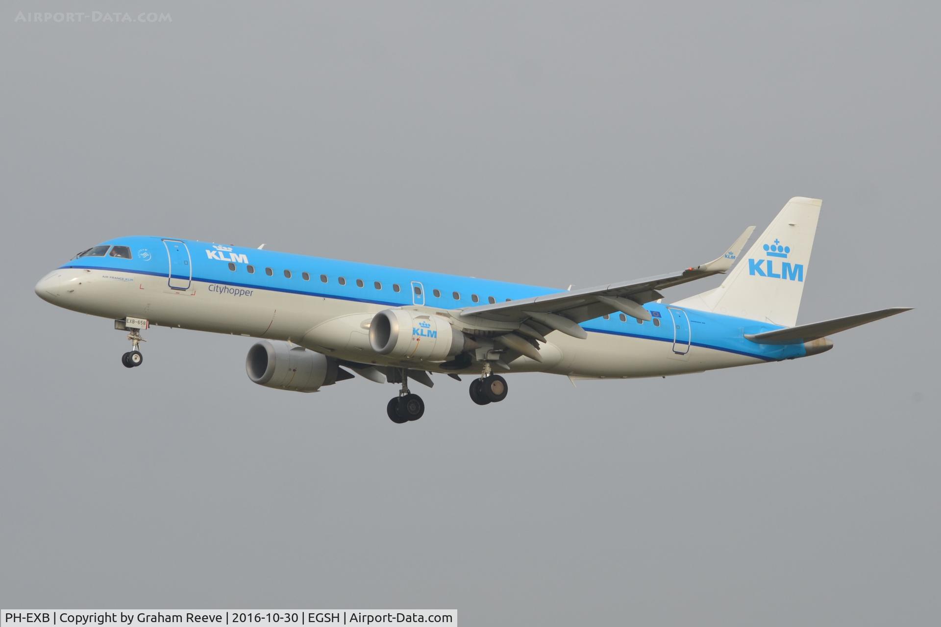 PH-EXB, 2014 Embraer 190STD (ERJ-190-100) C/N 19000658, Landing at Norwich.