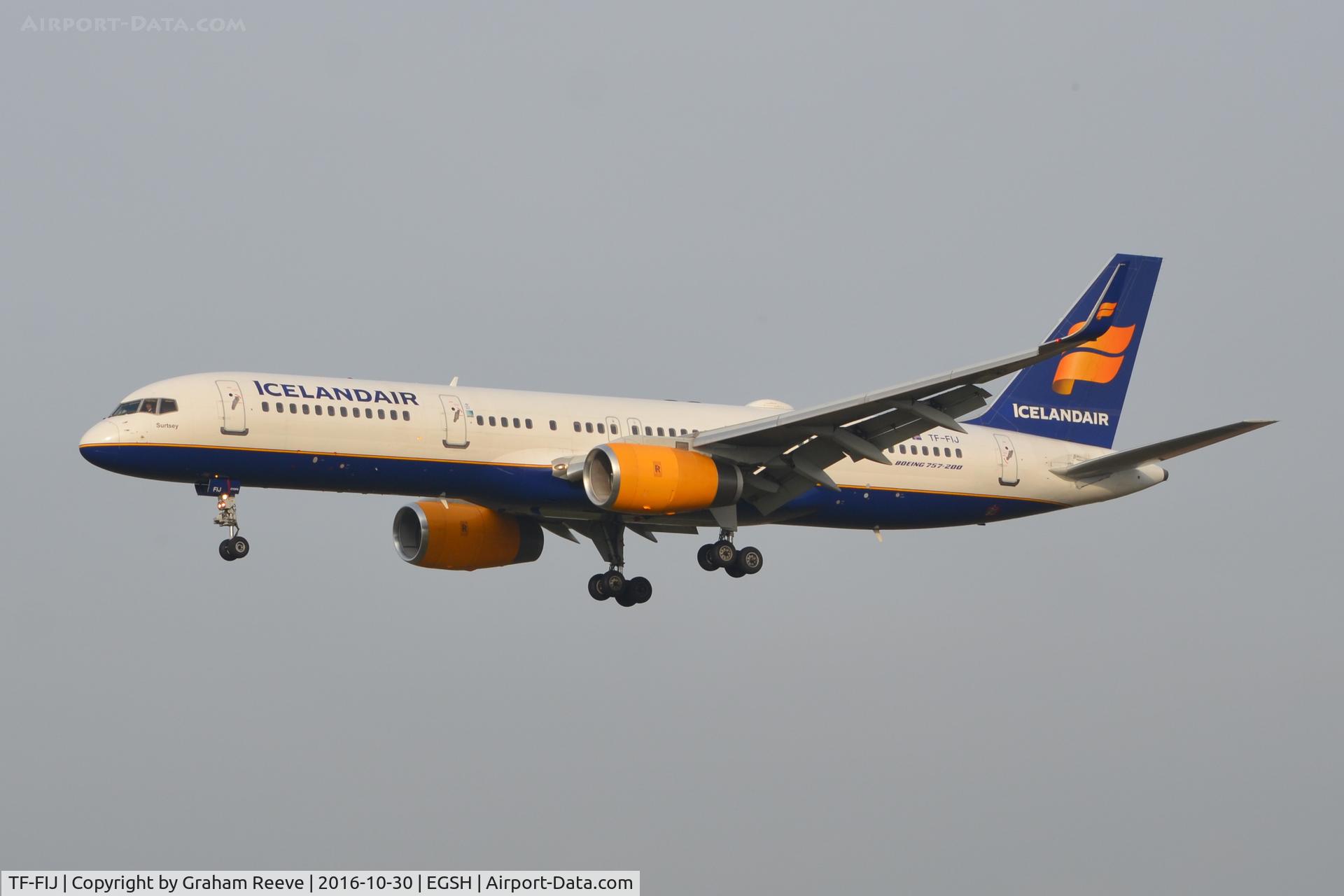 TF-FIJ, 1991 Boeing 757-208 C/N 25085, Landing at Norwich.