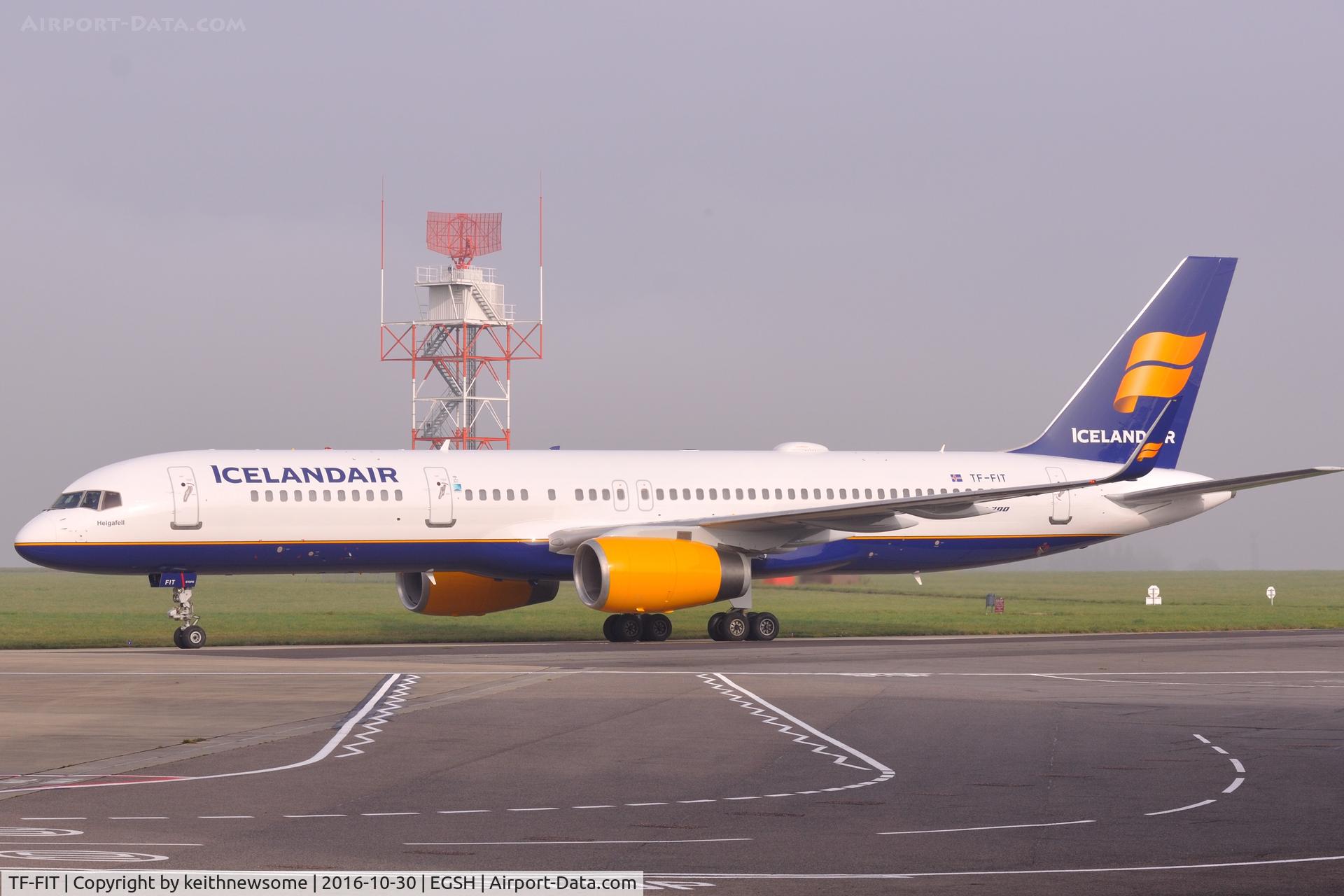 TF-FIT, 1994 Boeing 757-256 C/N 26244, Leaving Norwich following re-spray.