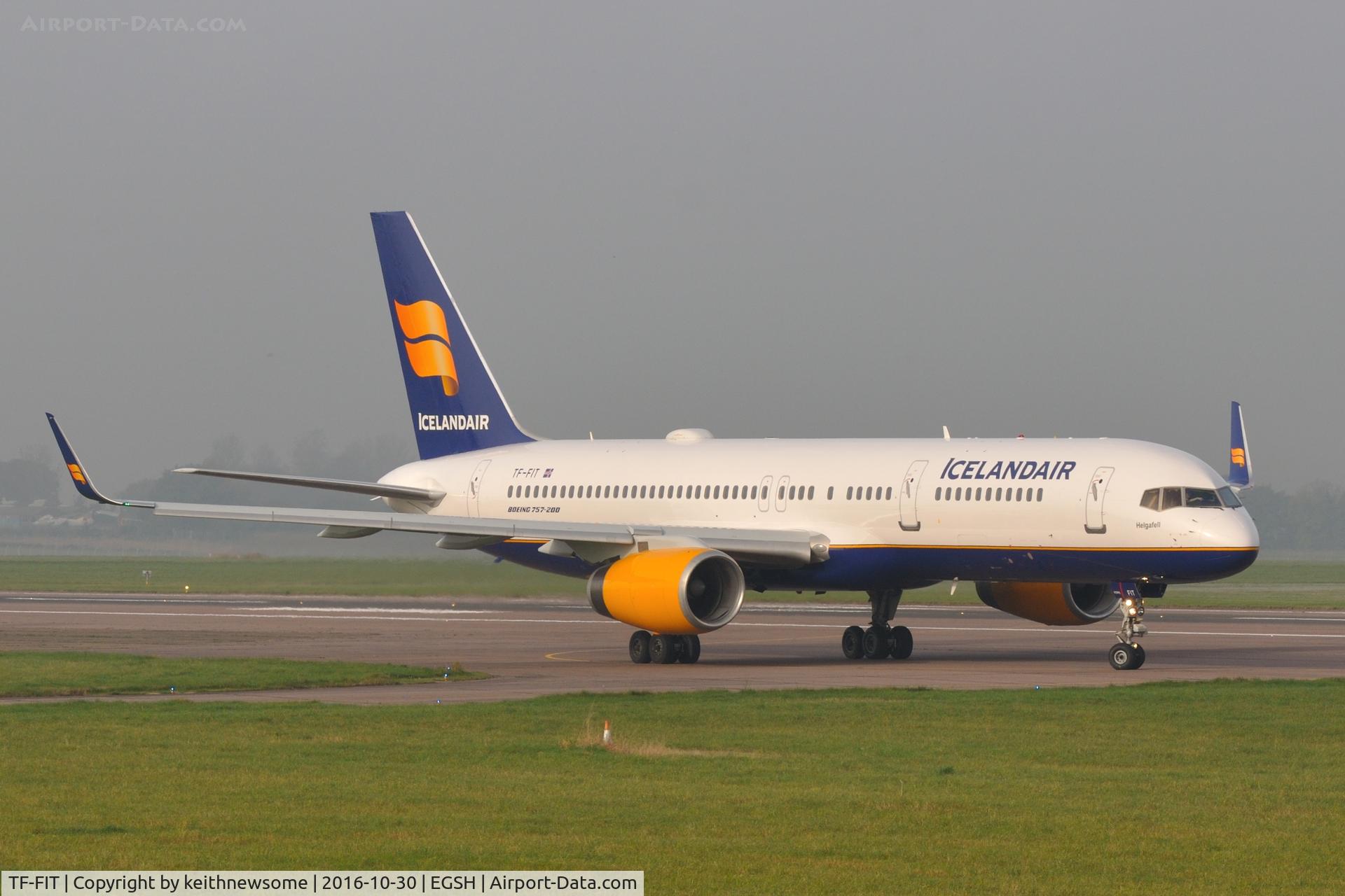 TF-FIT, 1994 Boeing 757-256 C/N 26244, Leaving Norwich following re-spray.