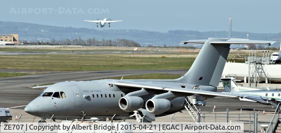 ZE707, 1991 British Aerospace BAe.146-200QC Quick Change C/N E2188, Very unusual.  RAF aircraft usually use Belfast International.