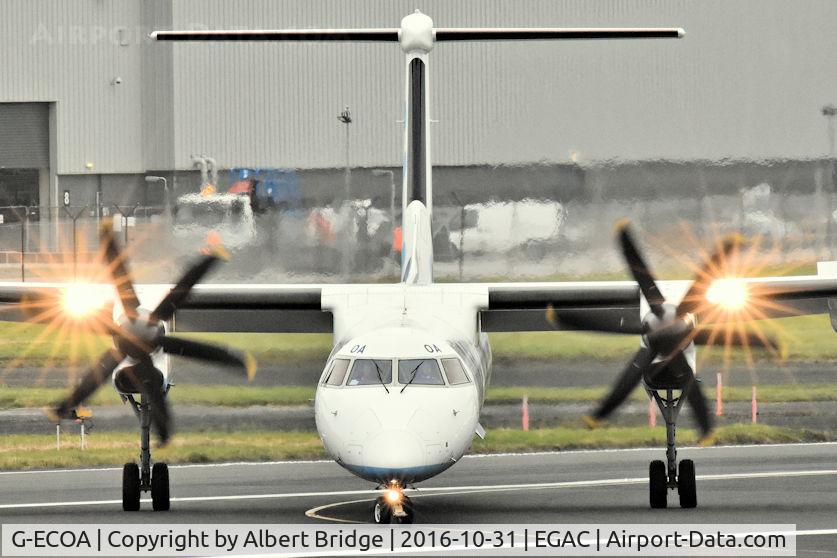 G-ECOA, 2007 De Havilland Canada DHC-8-402Q Dash 8 C/N 4180, G-ECOA arriving from Leeds/Bradford on a very dull and misty autumn day.