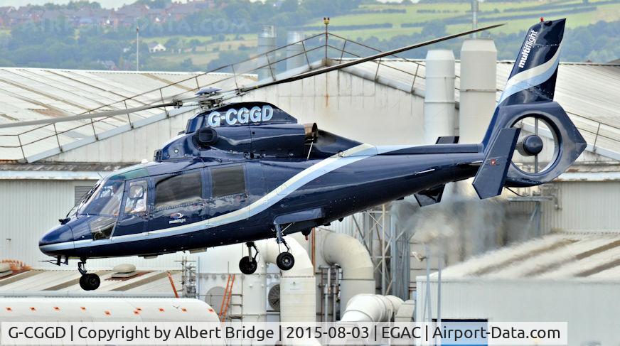 G-CGGD, 1991 Aerospatiale AS-365N-2 Dauphin C/N 6435, Departing Belfast City.