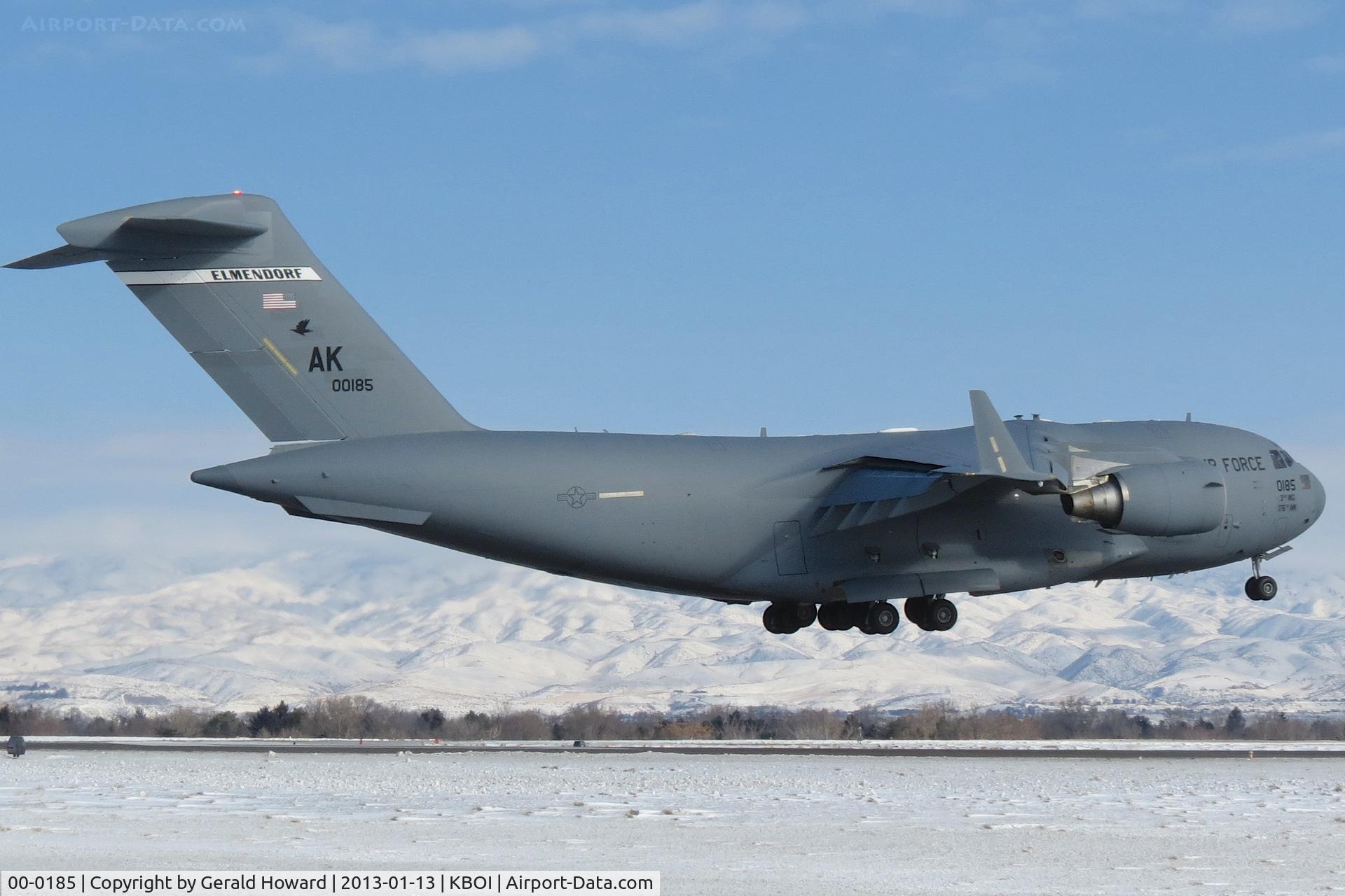 00-0185, 2000 Boeing C-17A Globemaster III C/N 50093/F092, Landing RWY 10R. 3rd AW, Elmendorf AFB, AK.