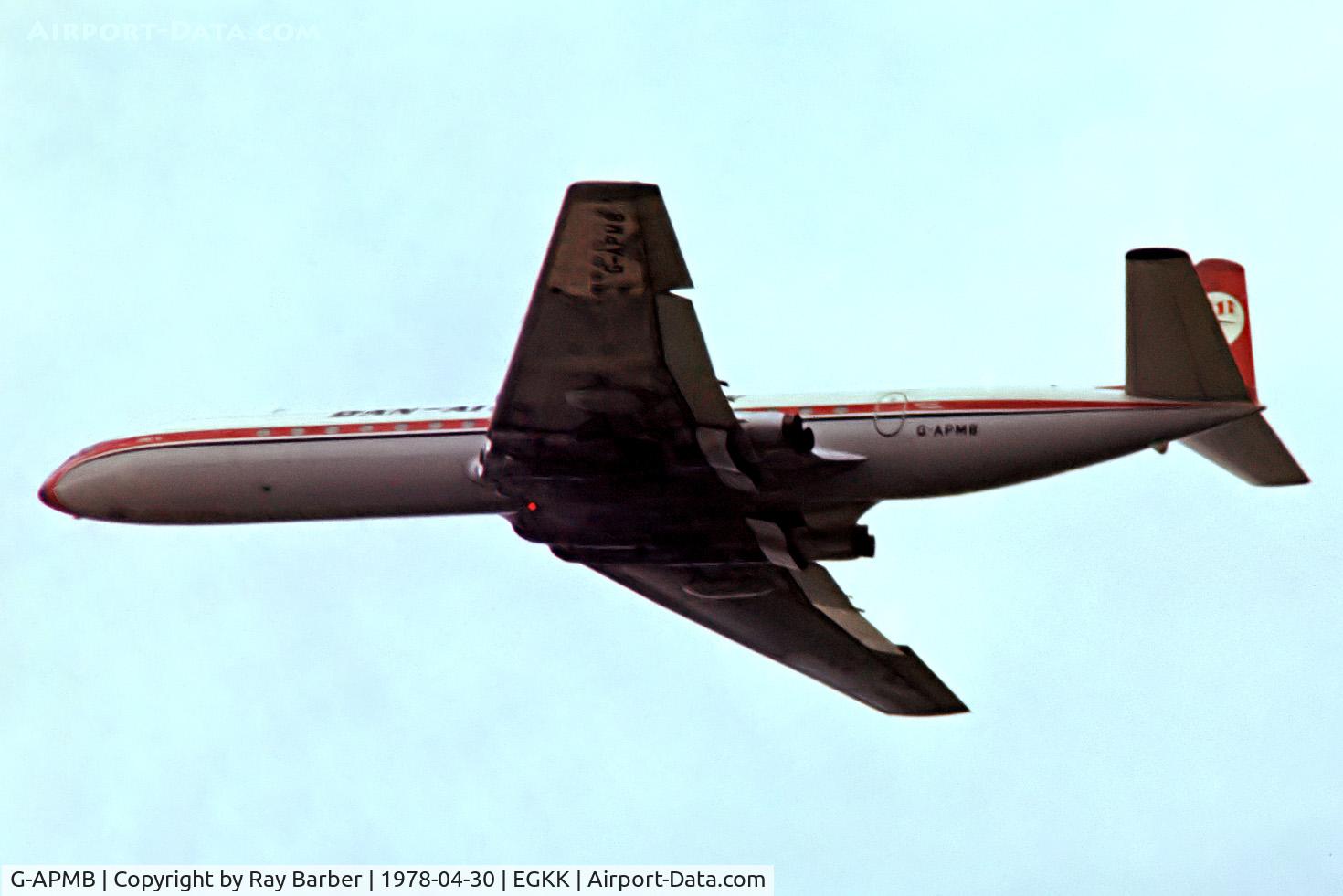 G-APMB, 1959 De Havilland DH.106 Comet 4B C/N 6422, De Havilland DH.106 Comet 4B [6422] (Dan-Air London) Gatwick~G 30/04/1978. From a slide.